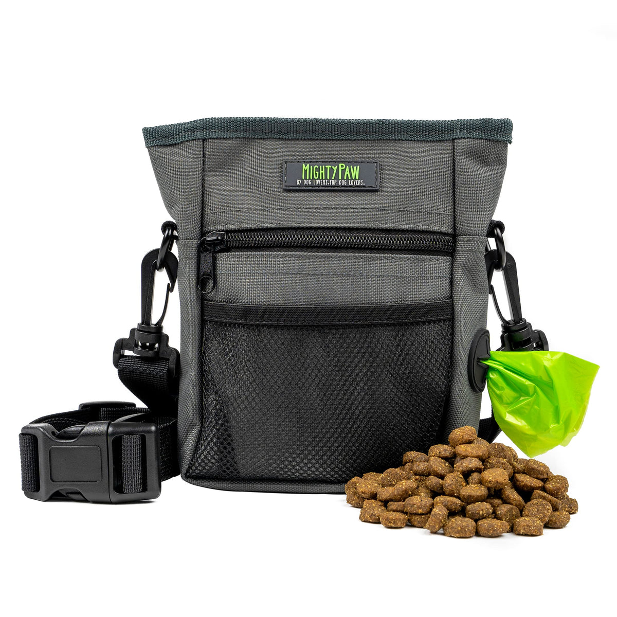 Mighty Paw Dog Treat Pouch 2.0 | Pet Training Hands-Free Snack Bag w/Strap. Holds 2 Cups Kibble, Phone & Keys. Magnetic Clasp & 
