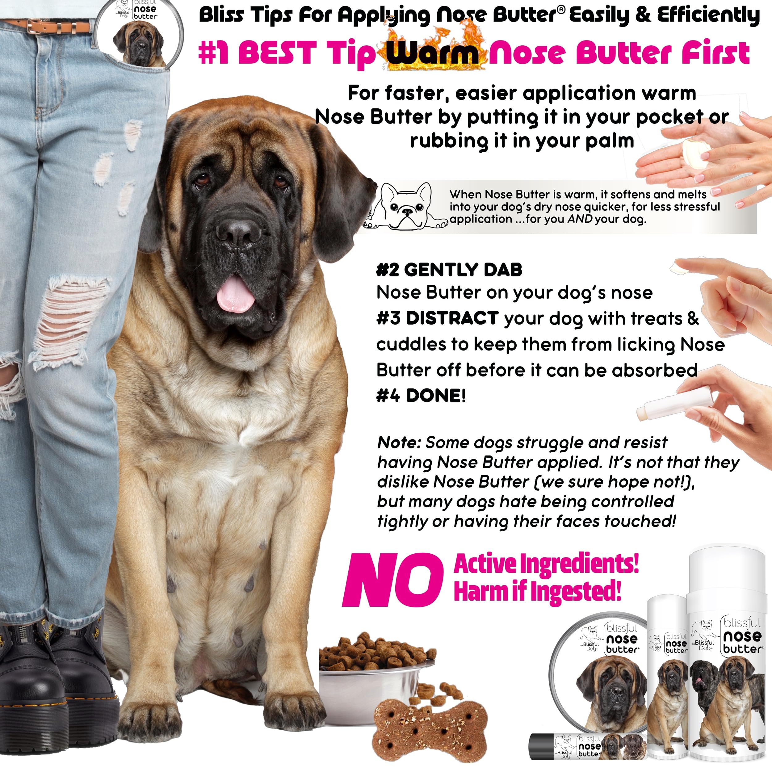The Blissful Dog Mastiff Unscented Nose Butter - Dog Nose Butter, 4 Ounce