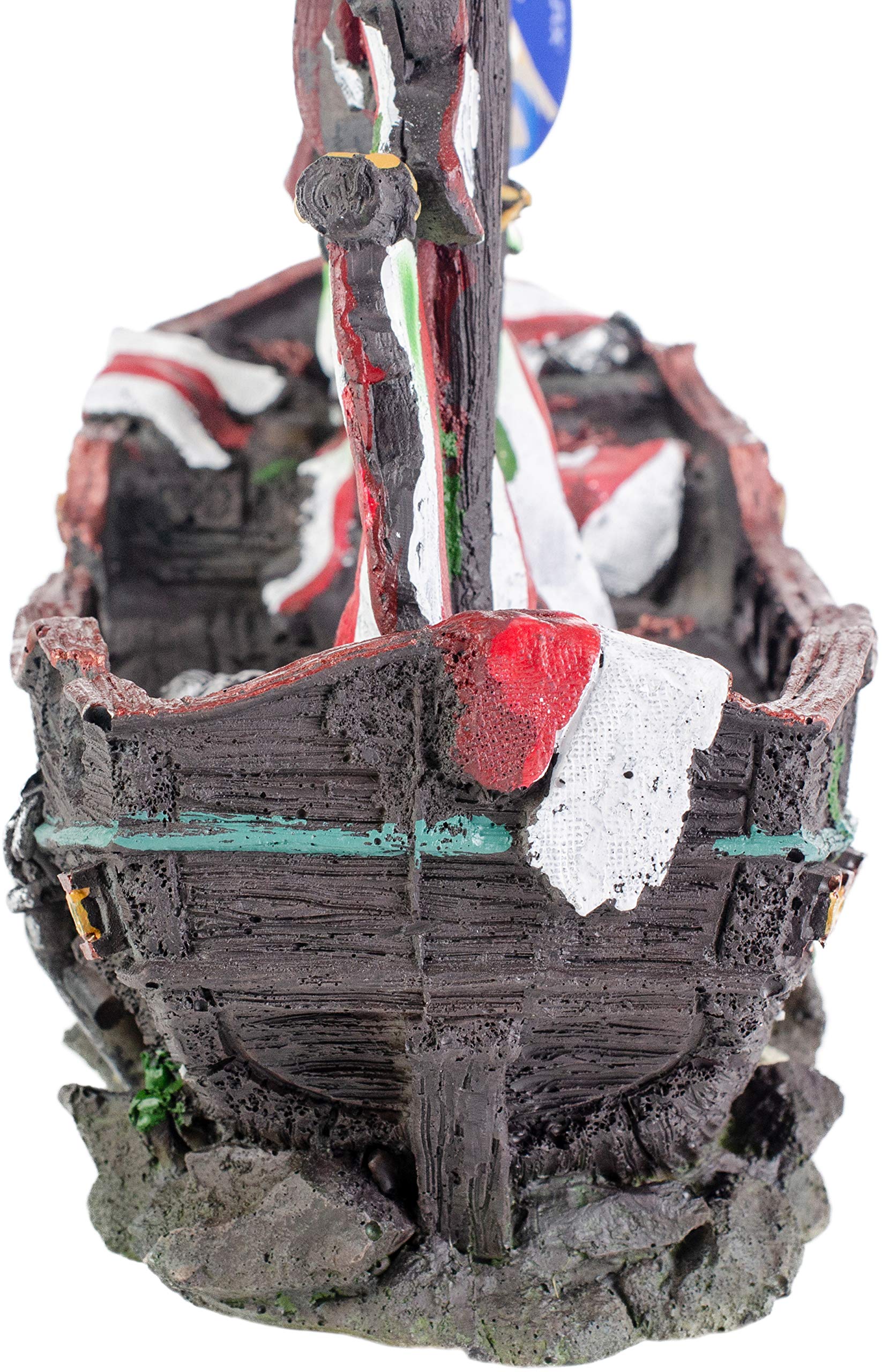 Penn-Plax Deco-Replicas Striped Sail Shipwreck Aquarium Decoration – Safe For Freshwater And Saltwater Fish Tanks – Medium