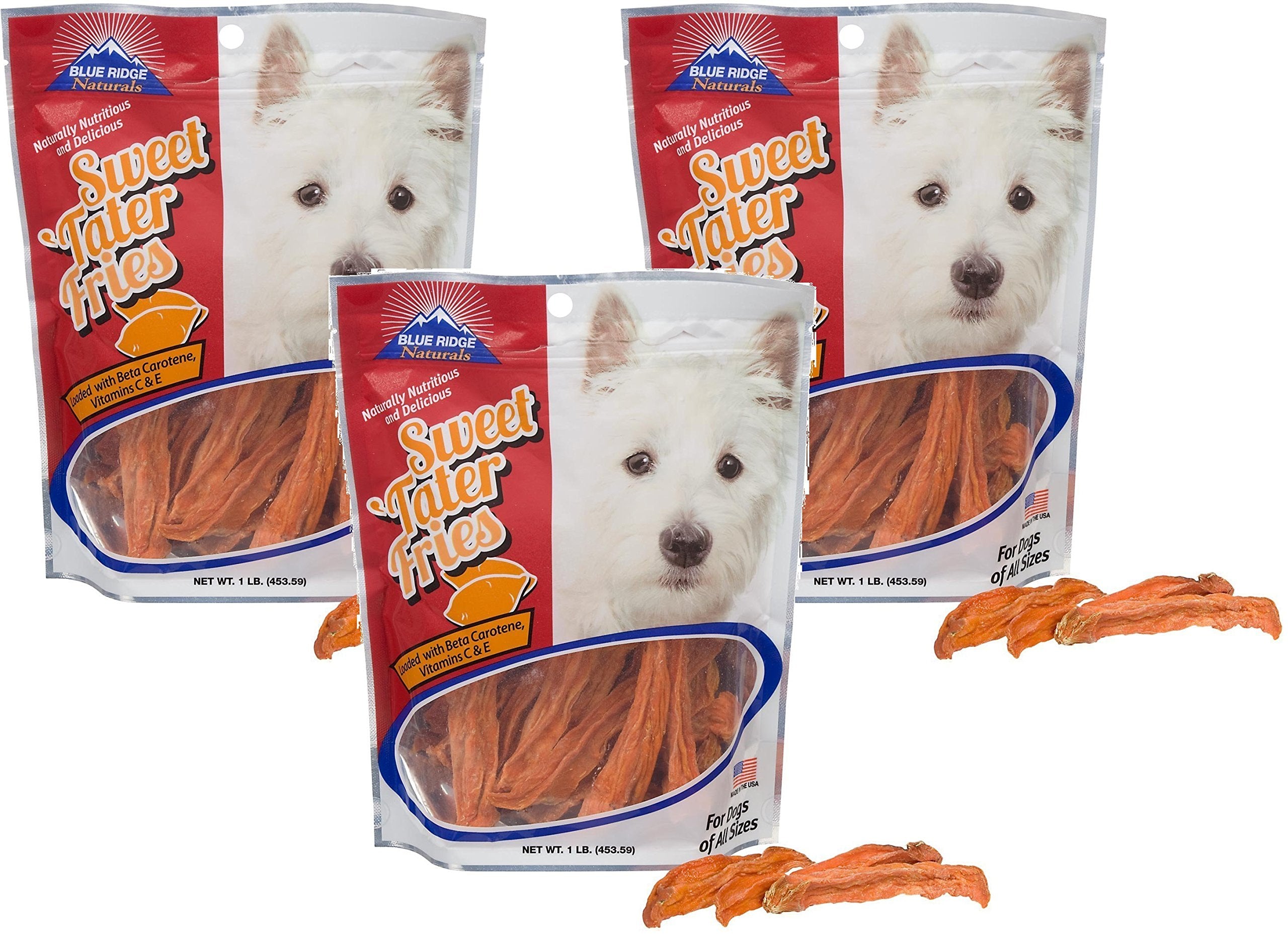 (3-Pack) Blue Ridge Naturals - Sweet Tater Fries (1lb.) - Naturally Healthy Dog Treats