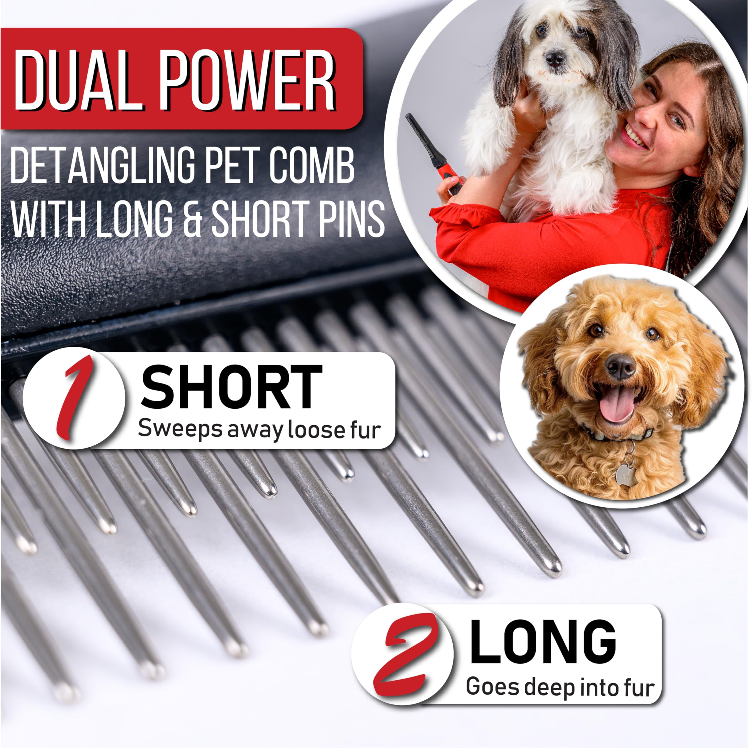 Poodle Comb With Rotating Teeth - 5-In-1 Dog Dematting Tool - Used For Small Size Breeds And Puppies - Cat Comb For Shedding And