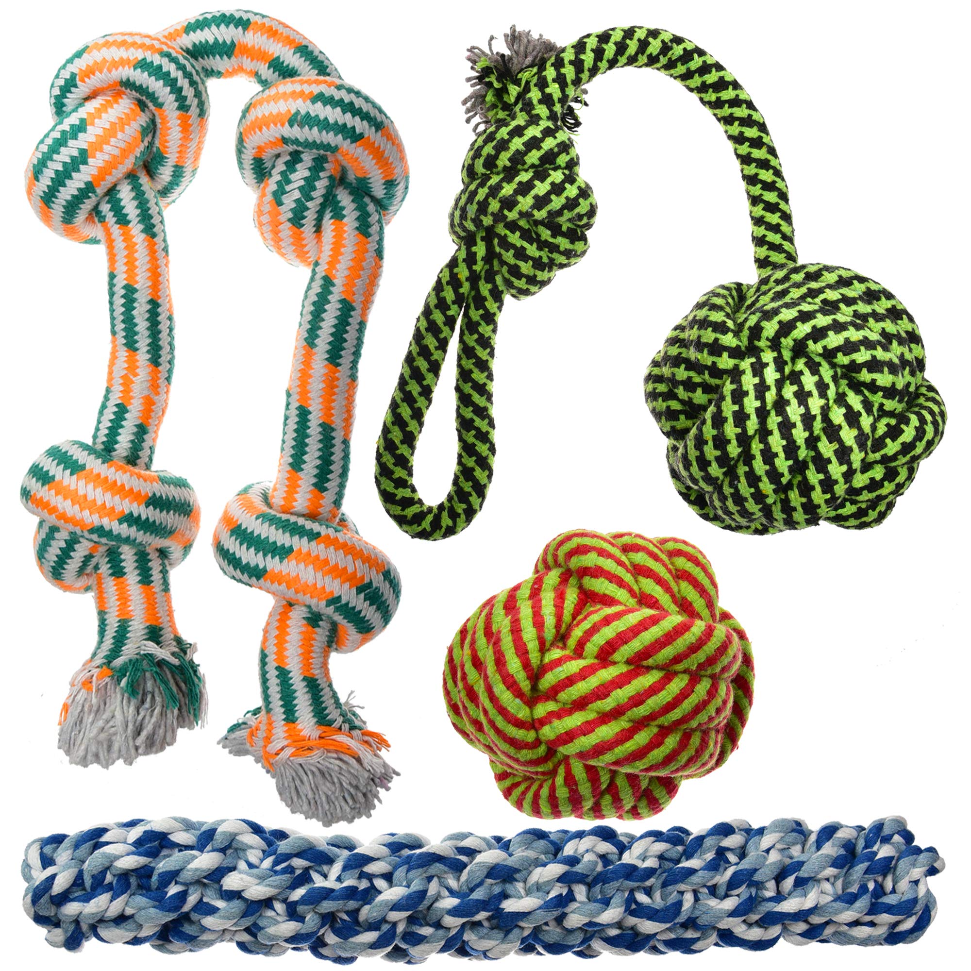 XL Dog Rope Toys for Aggressive Chewers - 4 Nearly Indestructible Chewing Ropes - Durable Heavy Duty Dog Toys - Large Dog Toys -
