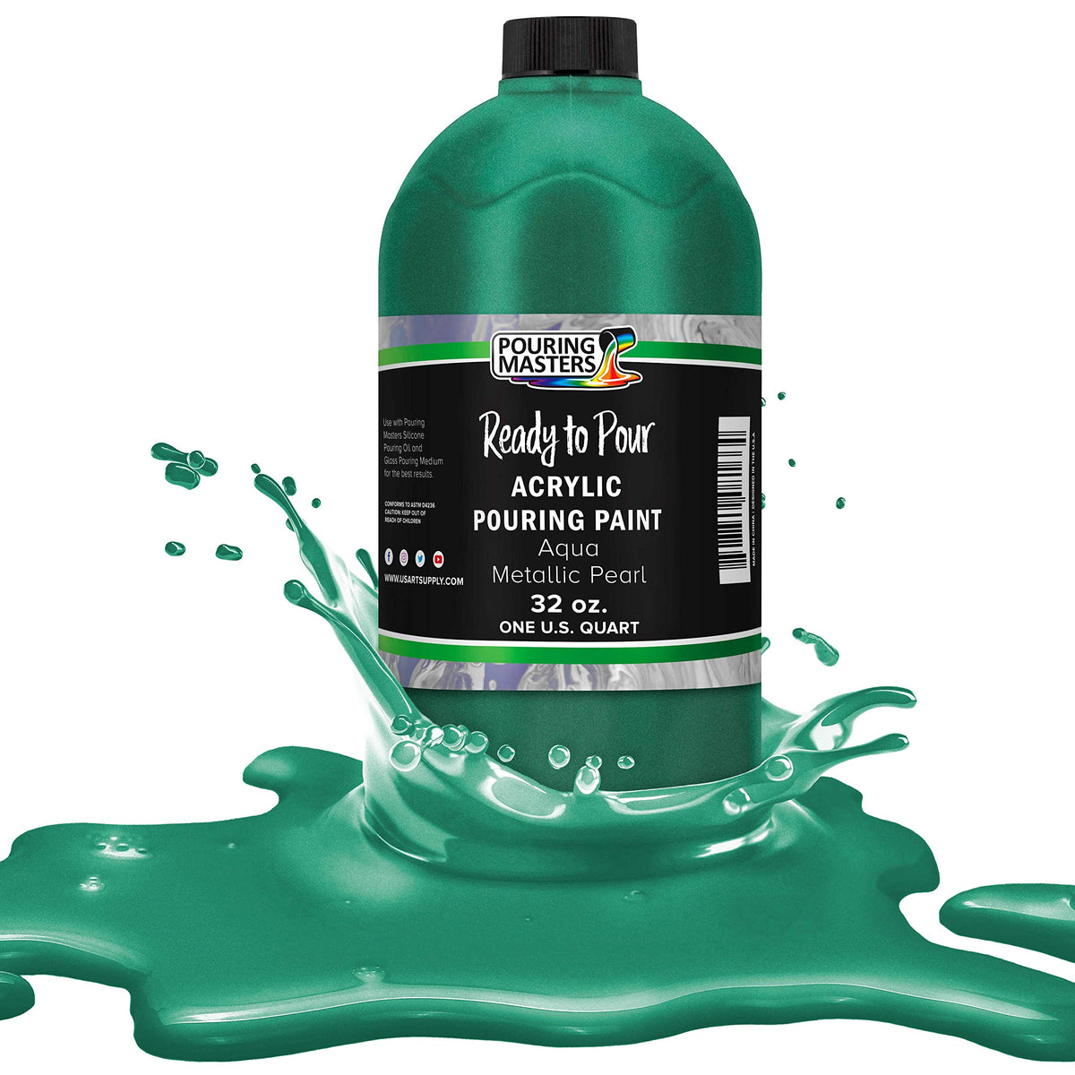 Pouring Masters Aqua Metallic Pearl Acrylic Ready To Pour Pouring Paint - Premium 32-Ounce Pre-Mixed Water-Based - For Canvas, W