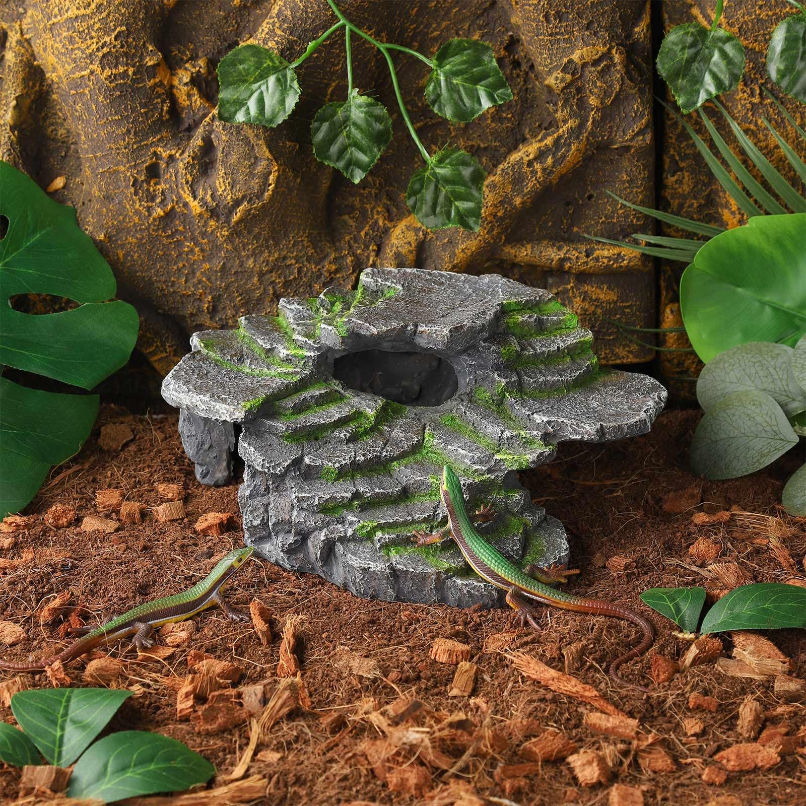 IBWell Bearded Dragon Hides and Caves Basking Rock Resin Hermit Crab Climbing Accessories for Habitat Aquarium Hiding Places for