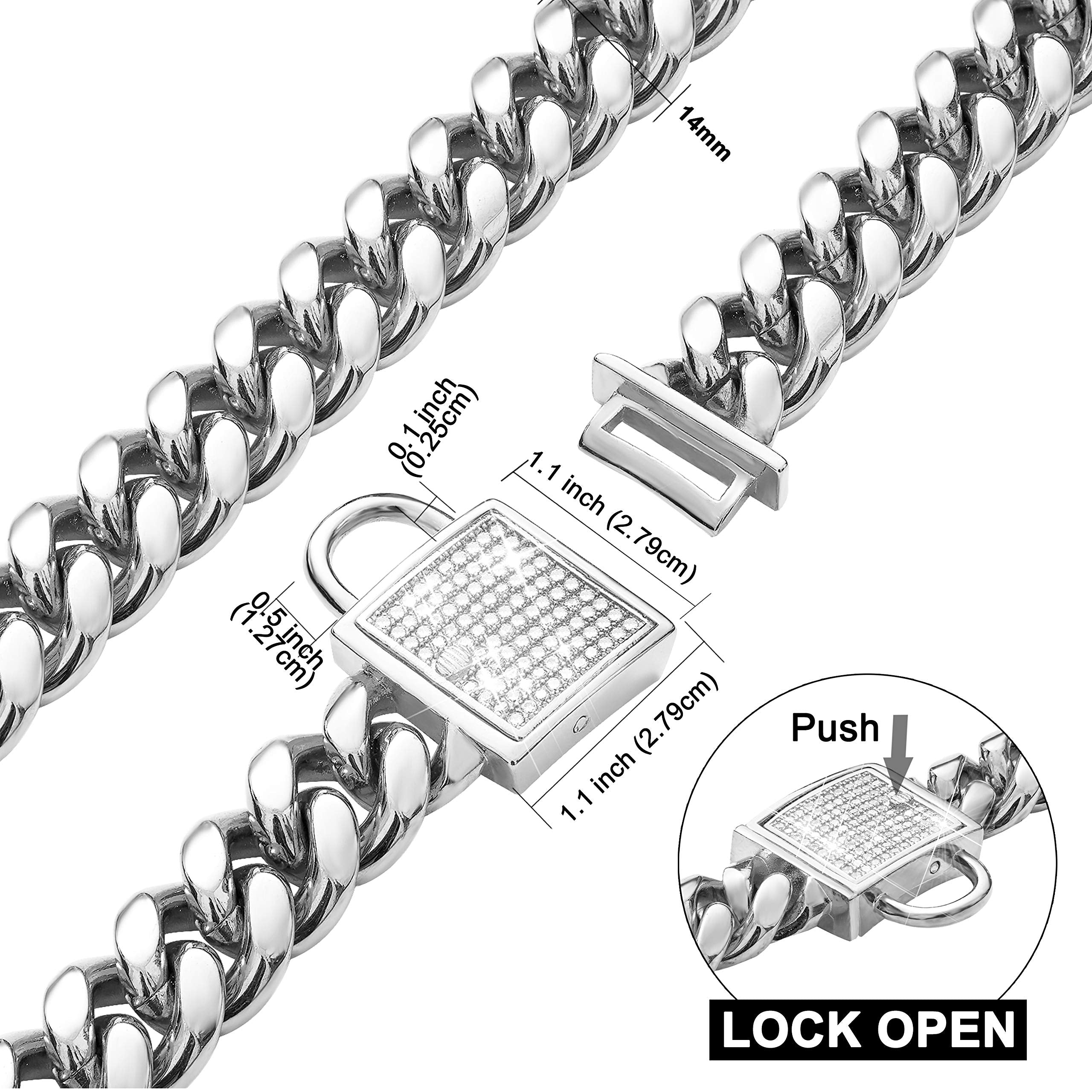 Dog Collar With Zirconia Locking 14Mm Silver Metal Puppy Collar Luxury Dog Bling Necklace Small Medium (14Mm, 12')