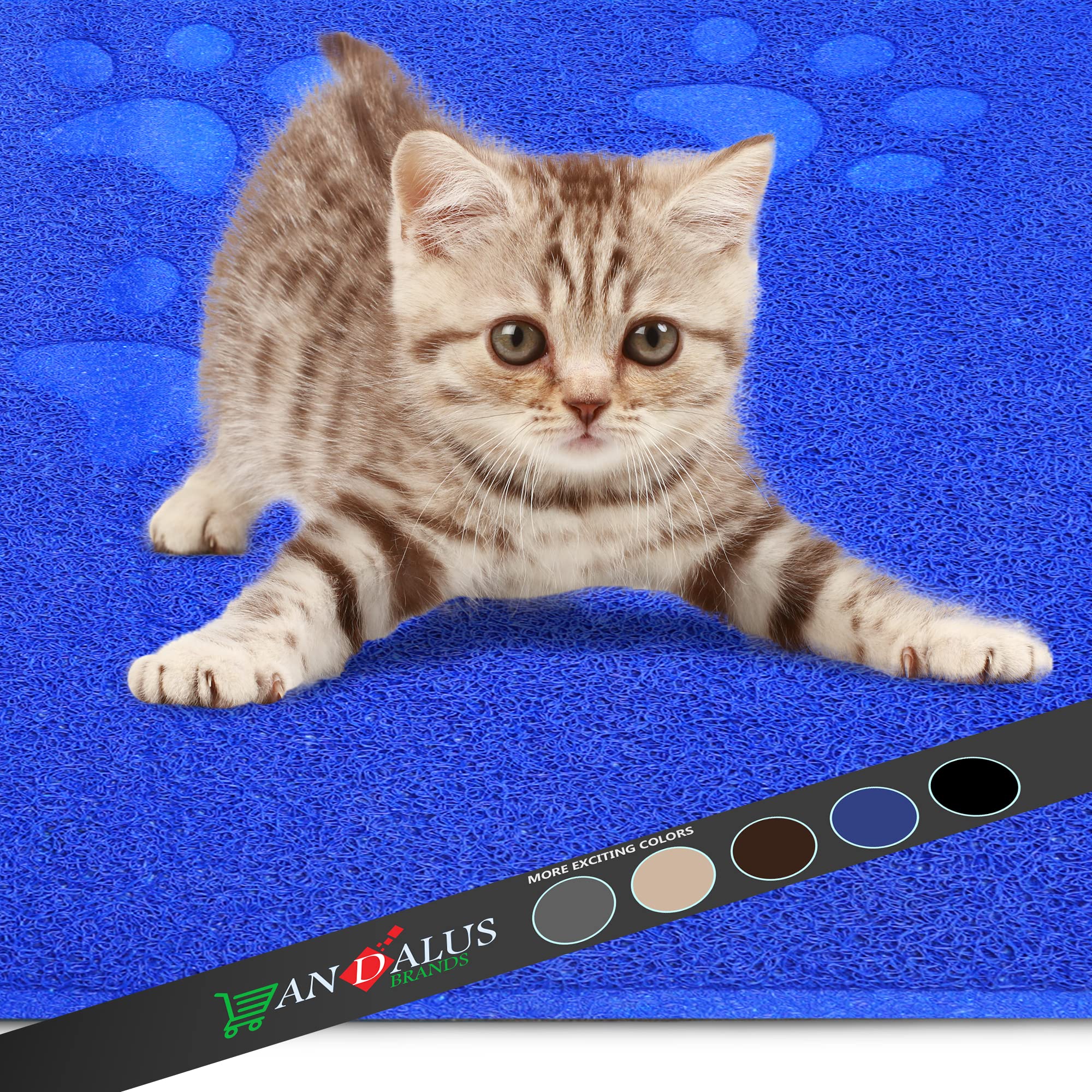 Andalus Premium Cat Litter Mat Pack Of 2-100% Waterproof With Non-Slip Backing Of Litter Box Mat - Soft On Kitty Paws & Easy To Clean Cat Mats For Litter - Blue, Small (15.75' X 11.75')