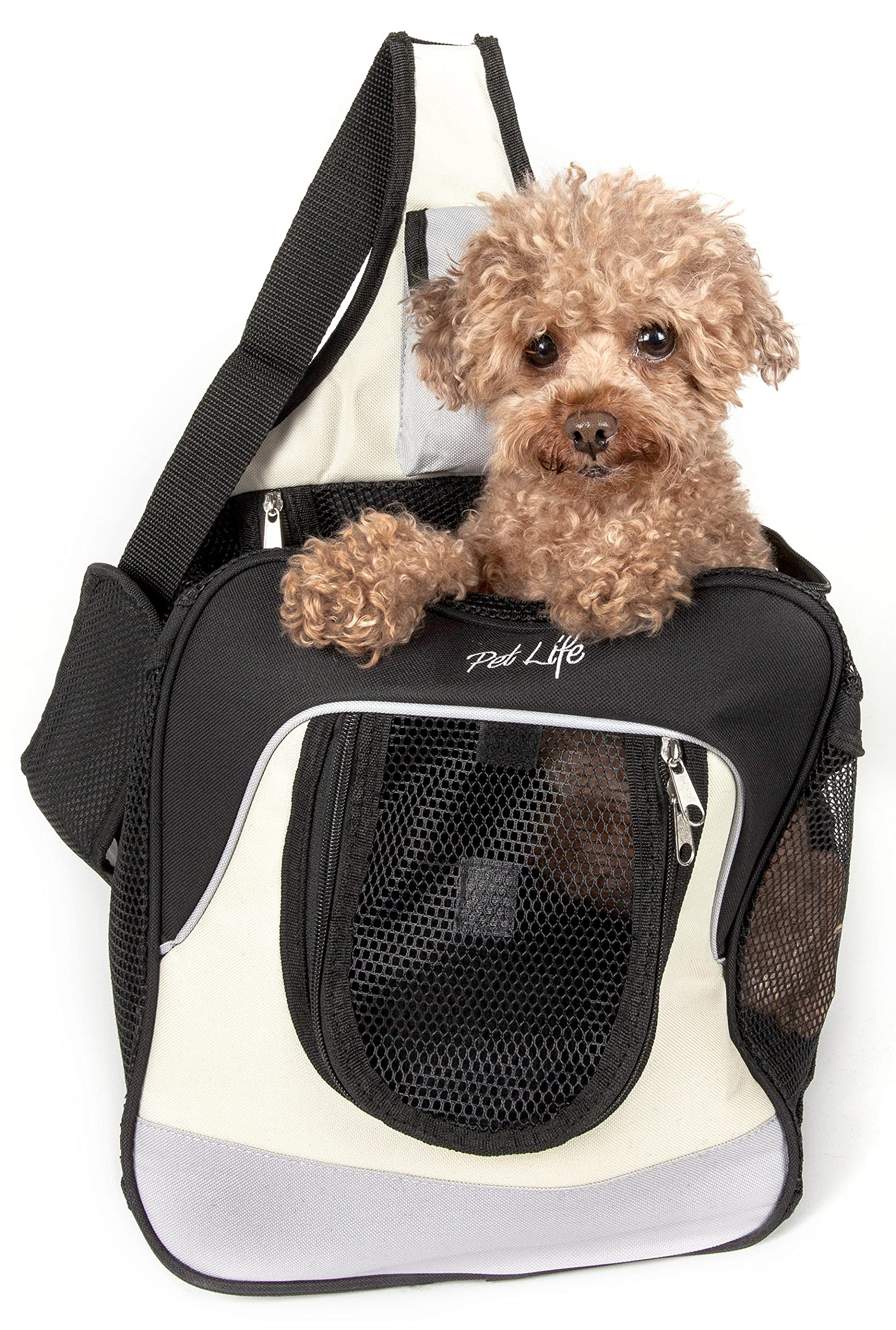 Pet Life Single Strap Over-The-Shoulder Pet Backpack Dog Carrier - Water-Resistant Dog Backpack or Travel Pet Carrier with Built-in Bottle Holder and Pouch