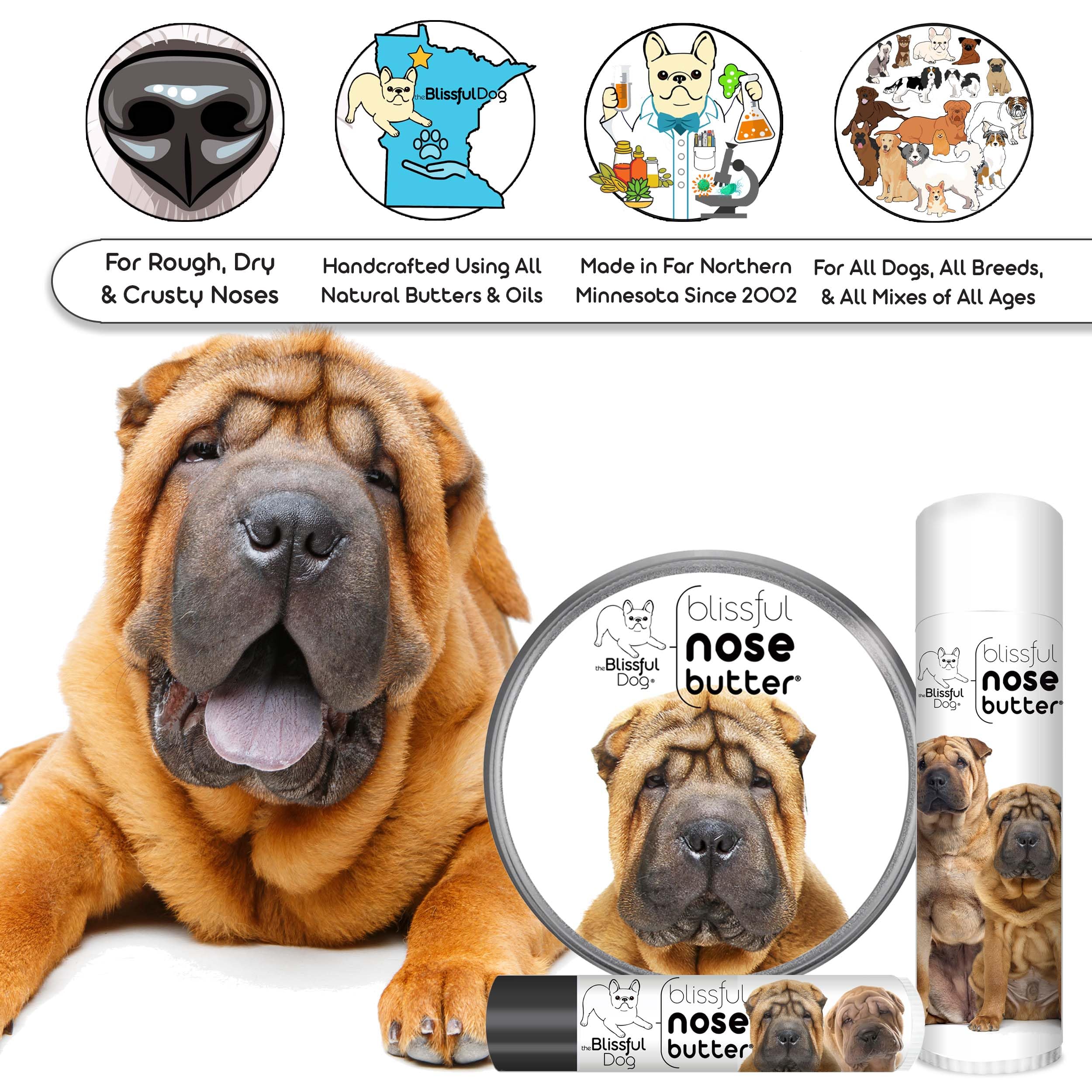 The Blissful Dog Chinese Shar-Pei Unscented Nose Butter Tin, 8-Ounce