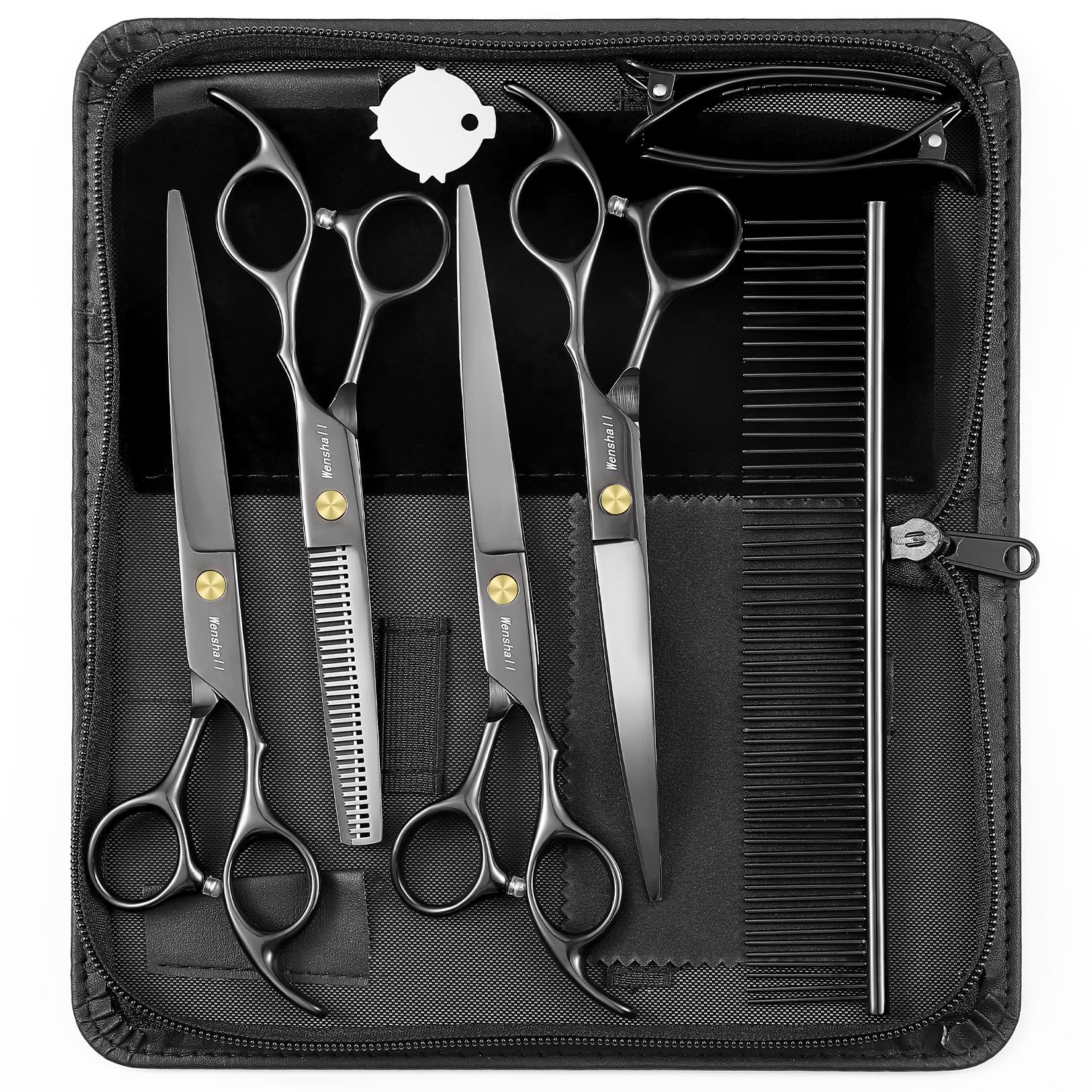 Wenshall Professional Dog Grooming Scissors Set - 6.5'' Thinning, 7'' Straight, 7'' Up-Curved, 7'' Down-Curved Scissors And Comb