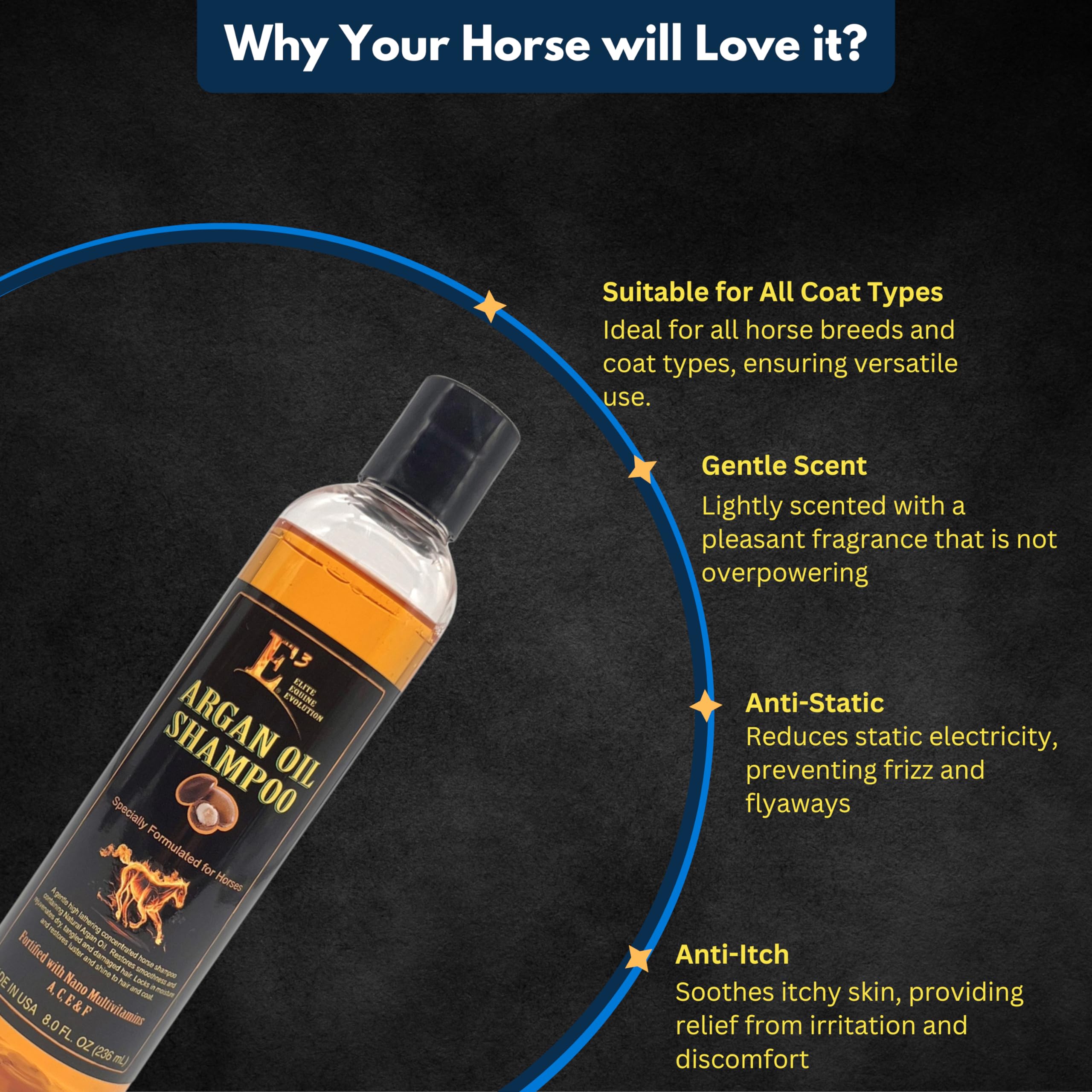 E3 Argan Oil Shampoo - Moisturizing Pet Shampoo, Hair Shampoo Argan Oil, Hair Shine, Shampoo De Caballo, Gentle Formula, Good Fo