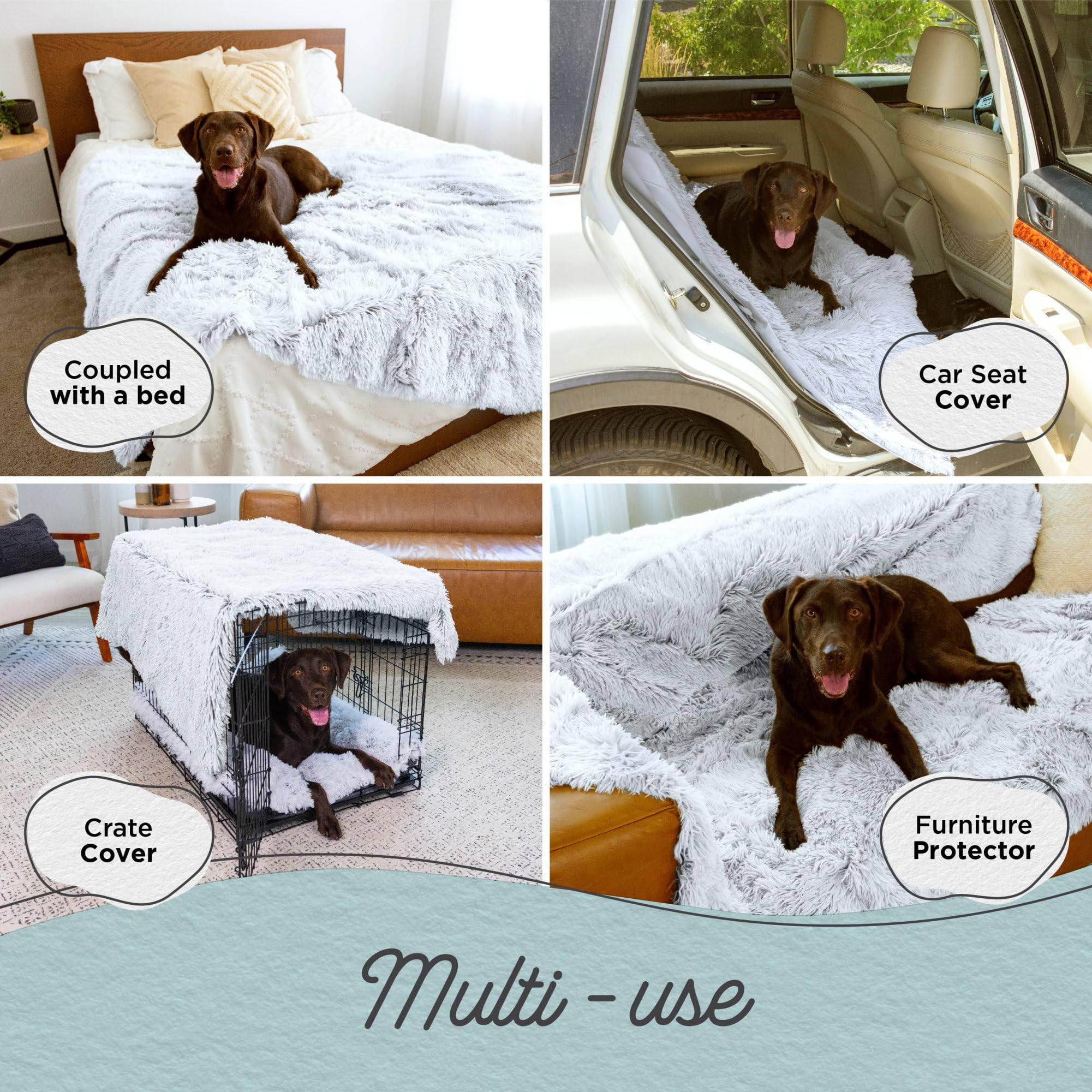 Best Friends By Sheri Calming Shag Cat And Dog Blanket With Non-Skid, Water Resistant Base, Machine Washable, Frost Gray, 60'' X