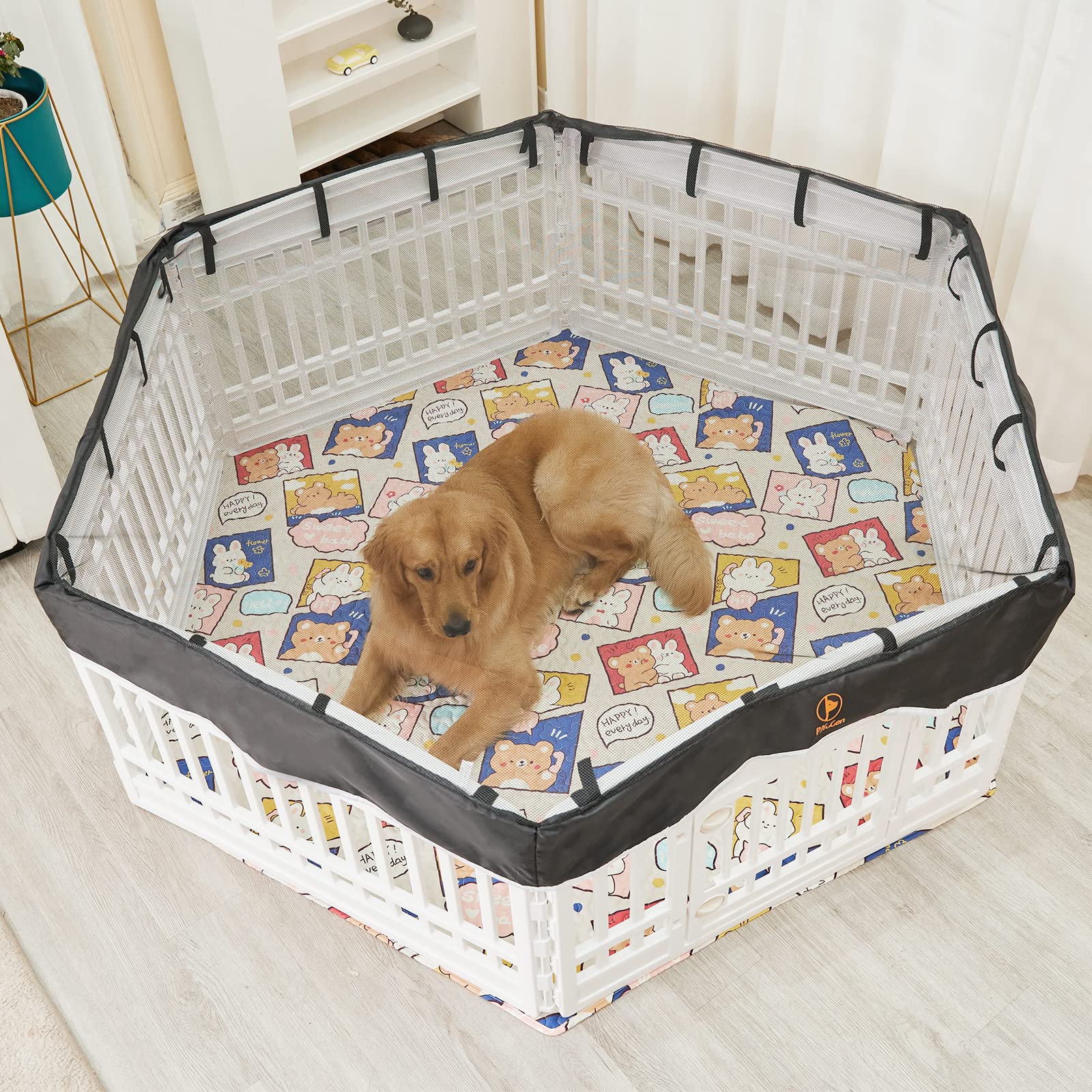 Pjyucien Machine Washable Hexagonal Dog Playpen Mat, 36 Inches Wide, Non-Slip Pet Pen Pee Pad, Suitable For Indoor/Outdoor Puppy