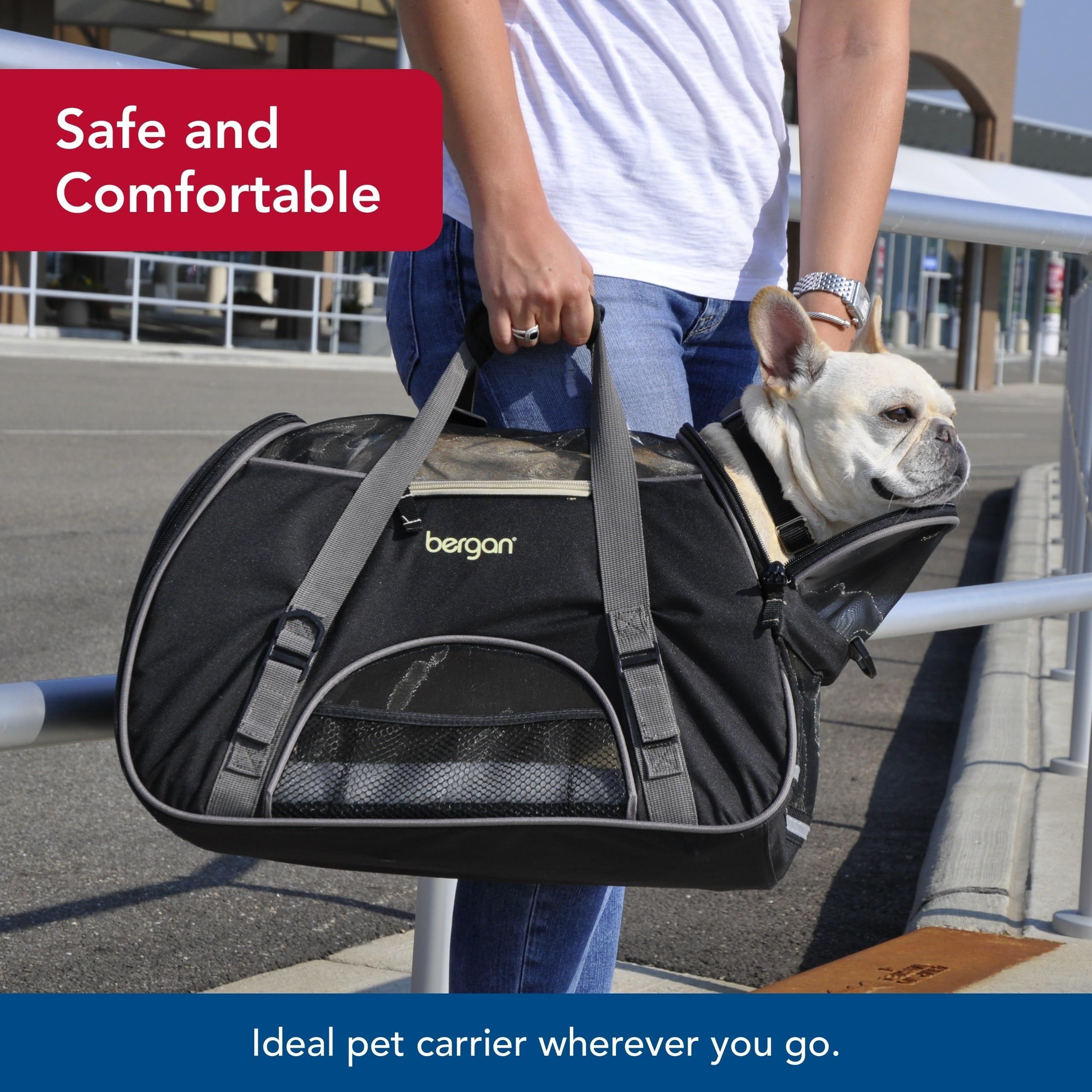 Coastal Pet Bergan Comfort Carrier - Safe And Comfortable For Dog & Cat Travel - Airline Friendly Soft And Breathable Carrier For Pet Owners - Black & Grey, 16' X 8' X 11'