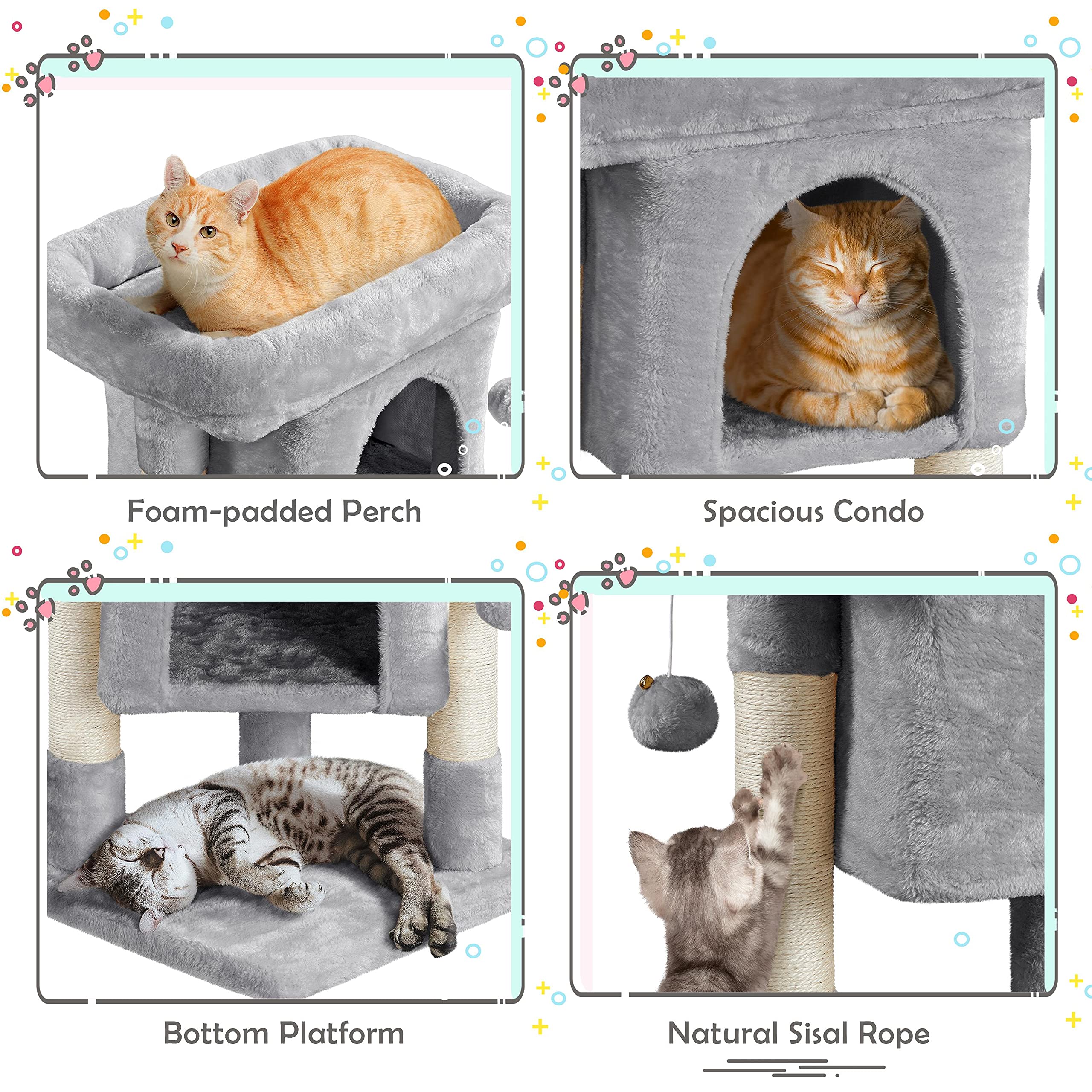 Yaheetech 23.5In Cat Tree Tower, Cat Condo With Sisal-Covered Scratching Posts, Cat House Activity Center Furniture For Kittens, Cats And Pets - Light Gray