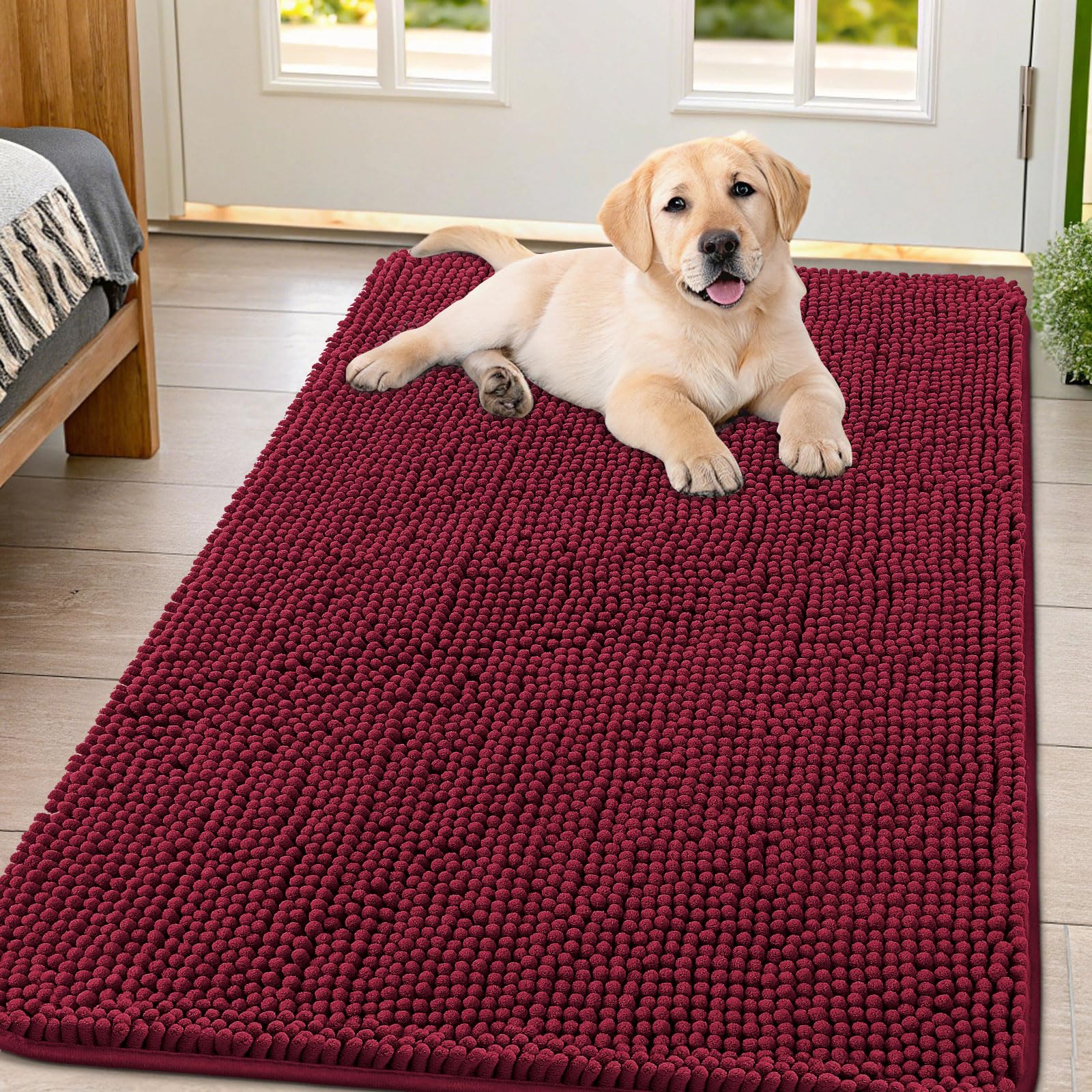 Smiry Dog Door Mat for Muddy Paws 47x32, Absorbs Moisture and Dirt Doormat, Non-Slip Washable Quick Dry Chenille Front Door Mat 