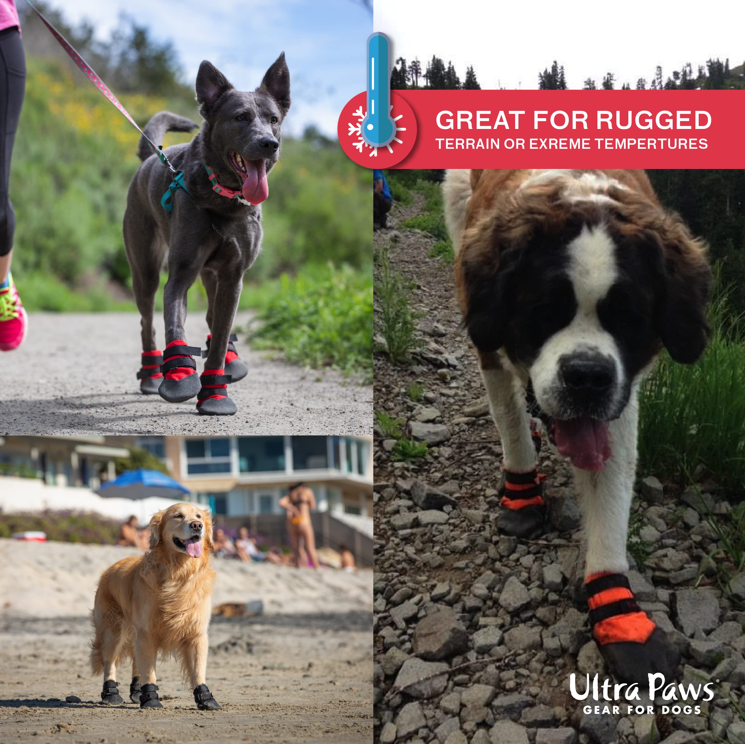 Ultra Paws Rugged Dog Boots and Paw Protectors for Small, Medium and Large Dogs Red (Size 11)