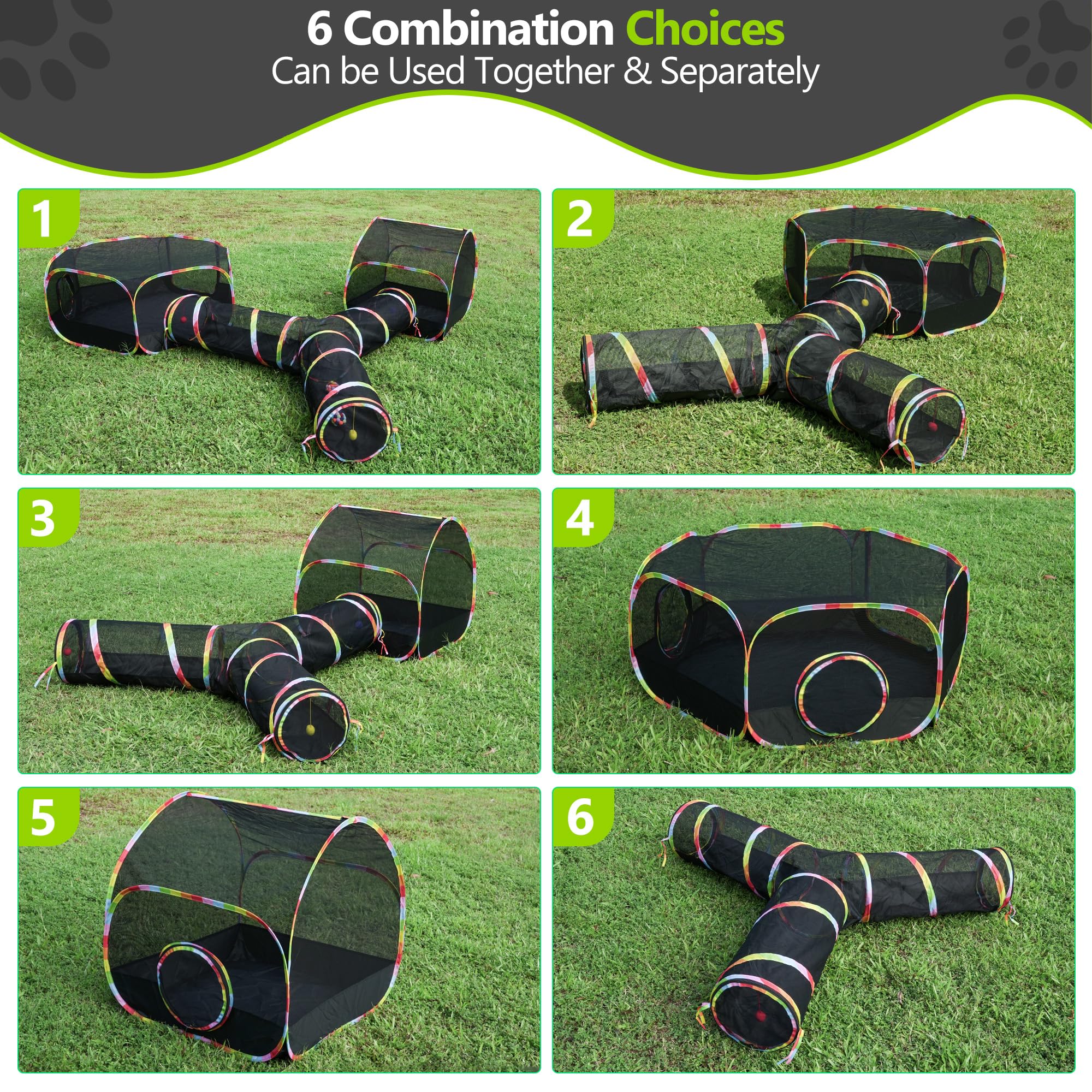 Naielfopet Outdoor Cat Enclosure With Cat Tunnel, Tent, Playhouse And Cat Toy Ball With Bell - Portable Indoor/Outdoor Playpen F