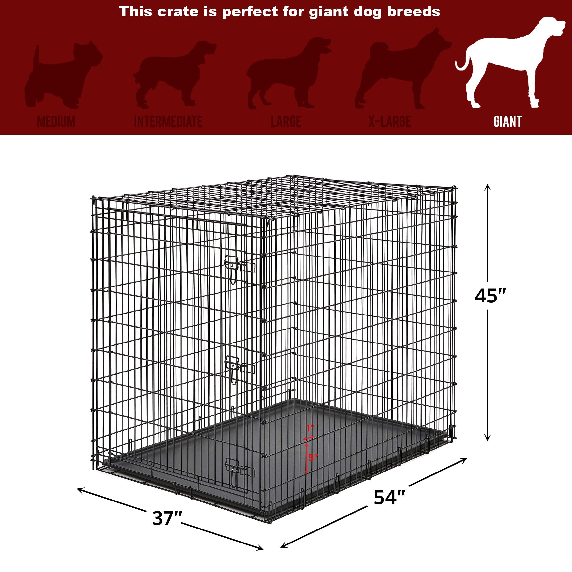 Midwest Homes For Pets Ginormous Single Door 54-Inch Dog Crate For Xxl Dogs Breeds; Great Dane, Mastiff, St. Bernard, Drop Pin A