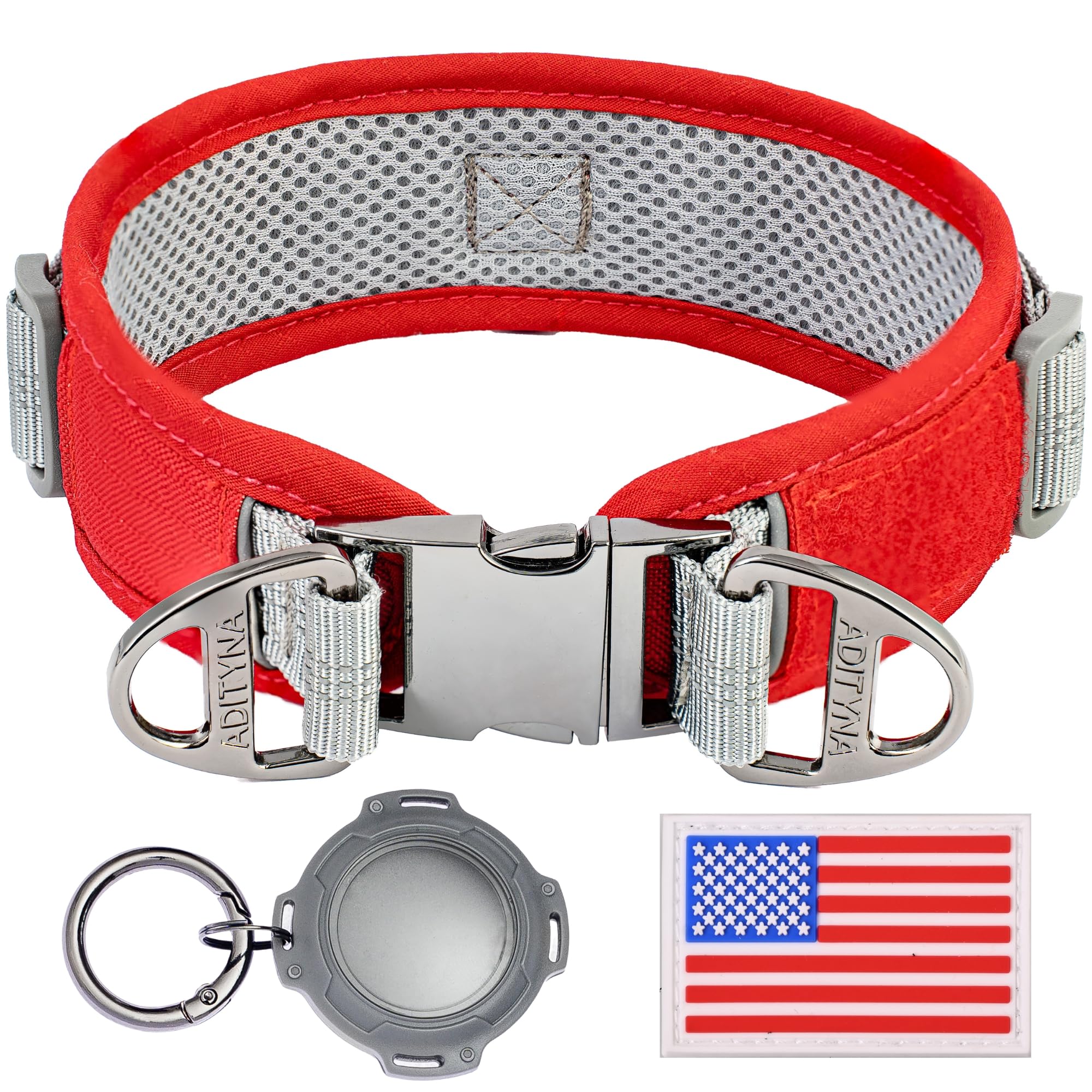Durable 2-Inch Adjustable Dog Collar With Airtag Holder For Large Dogs - Reflective, Heavy-Duty Metal Buckle, Comfortable Mesh L