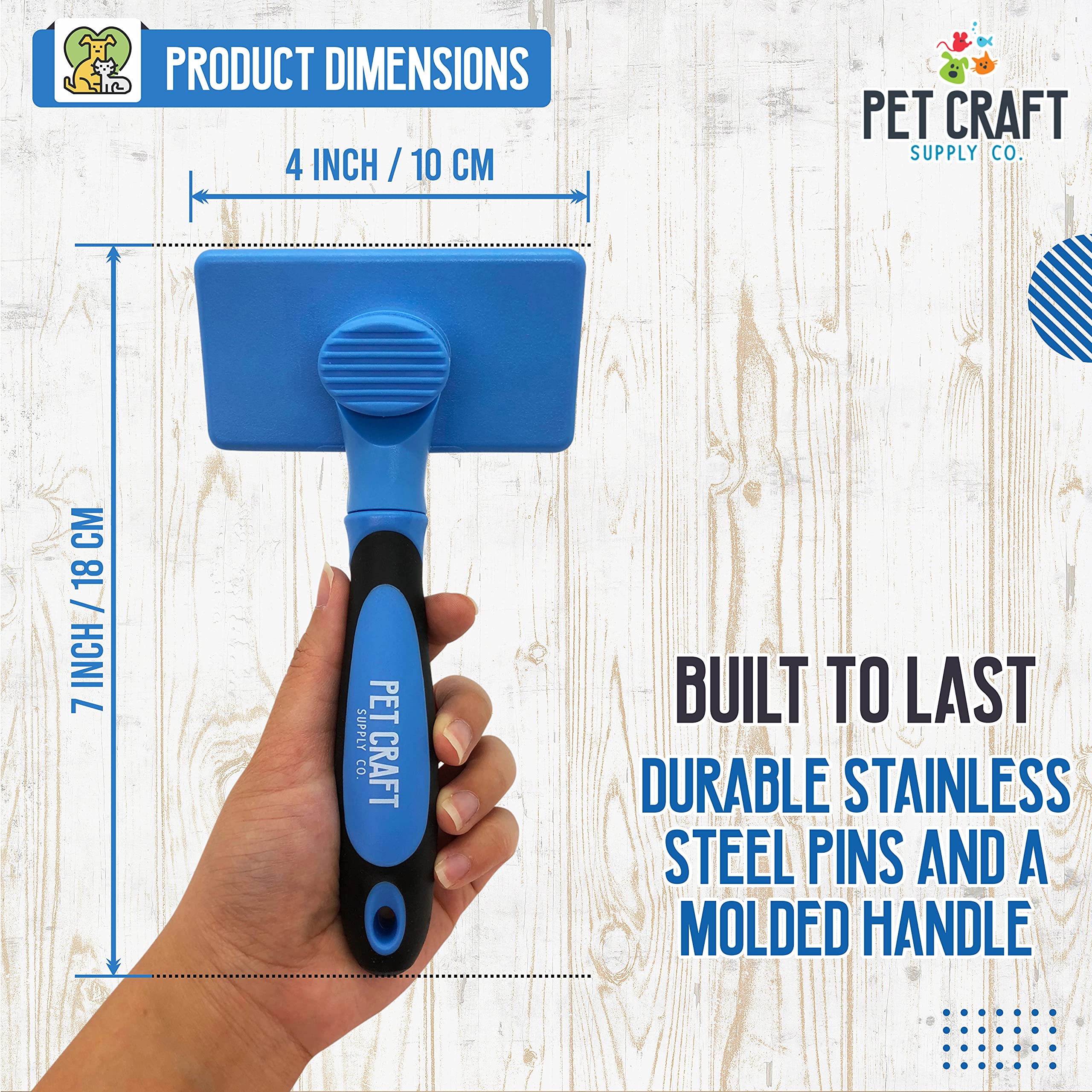 Pet Craft Supply Self Cleaning Grooming Slicker Pet Brush For Cats And Dogs Short Long Haired Fur Small Medium Large Metal Pin Bristle Comb Undercoat Deshedding Dematting Detangler Puppy Kitten Blue