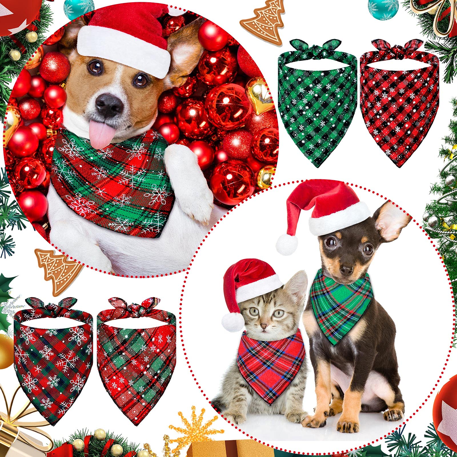 Weewooday 12 Pieces Christmas Dog Bandanas For Dogs Triangle Pet Kerchief Classic Plaid Triangle Bandana Bibs Snowflake For Small Medium Large Pets Cats