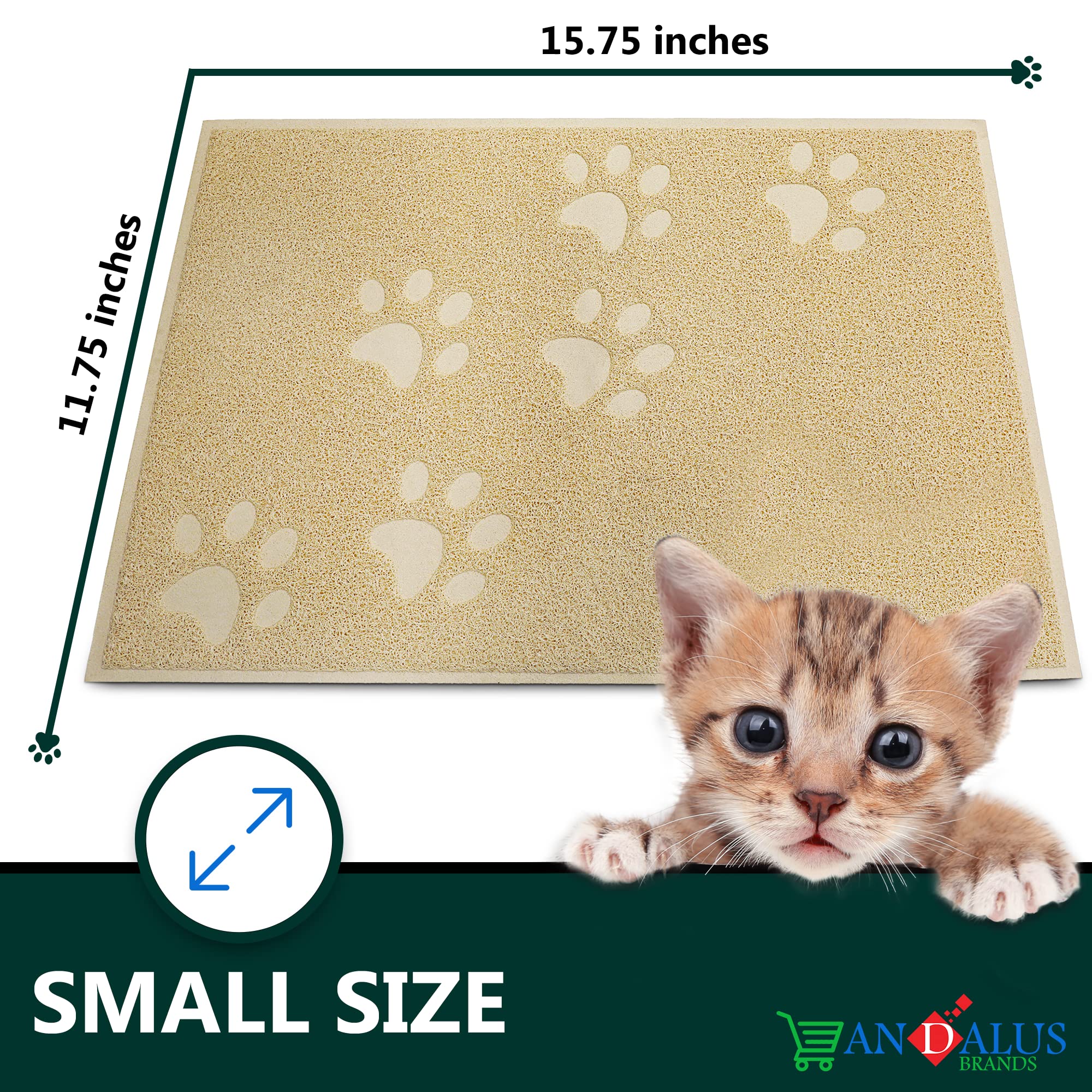Andalus Small Cat Litter Mat, Pack Of 1 - Waterproof, Non-Slip & Easy To Clean Cat Litter Box Mat For Extra Efficient Pet Litter-Trapping, Beige (15.75” X 11.75”)