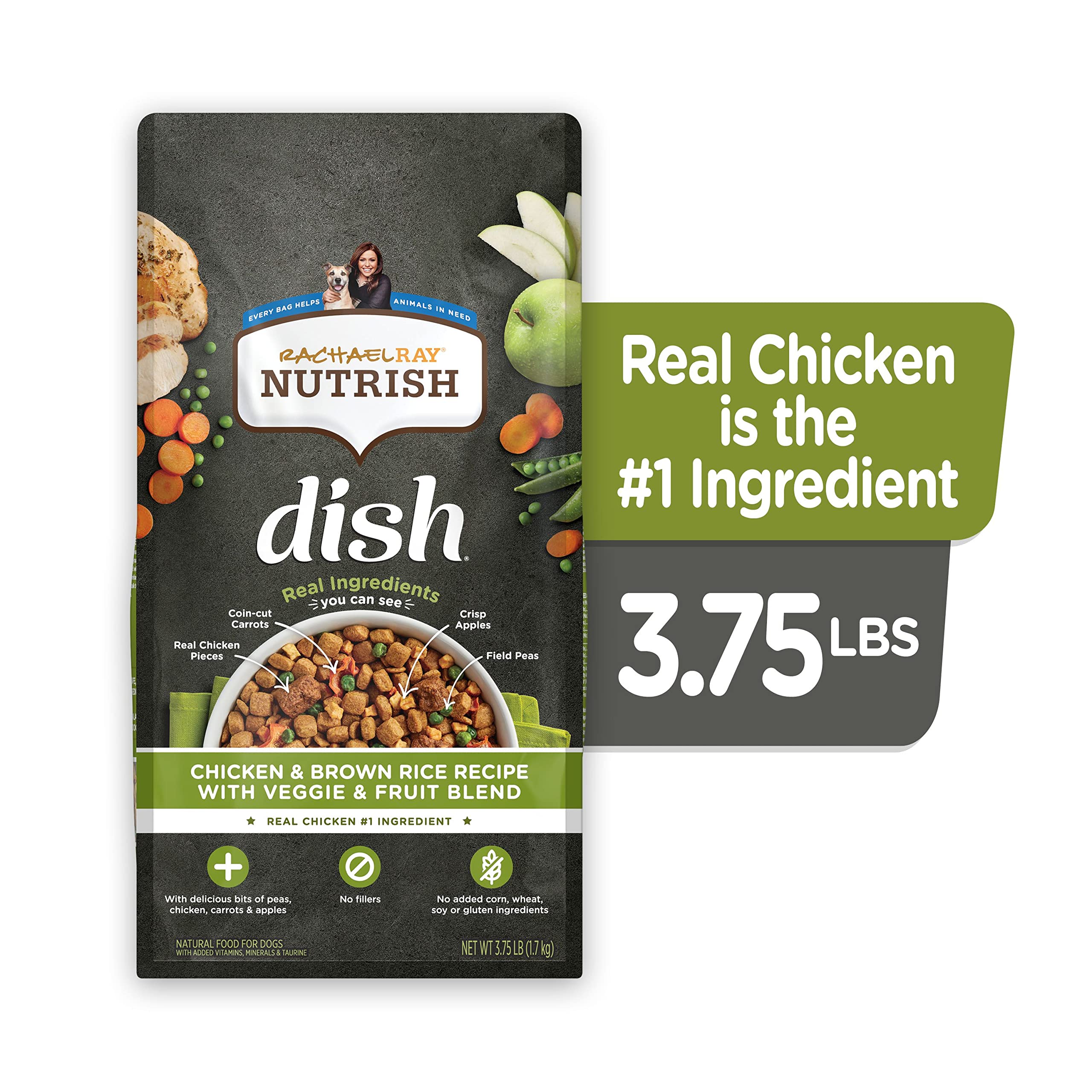 Rachael Ray Nutrish Dish Premium Natural Dry Dog Food, Chicken & Brown Rice Recipe with Veggies & Fruit, 3.75 Pounds