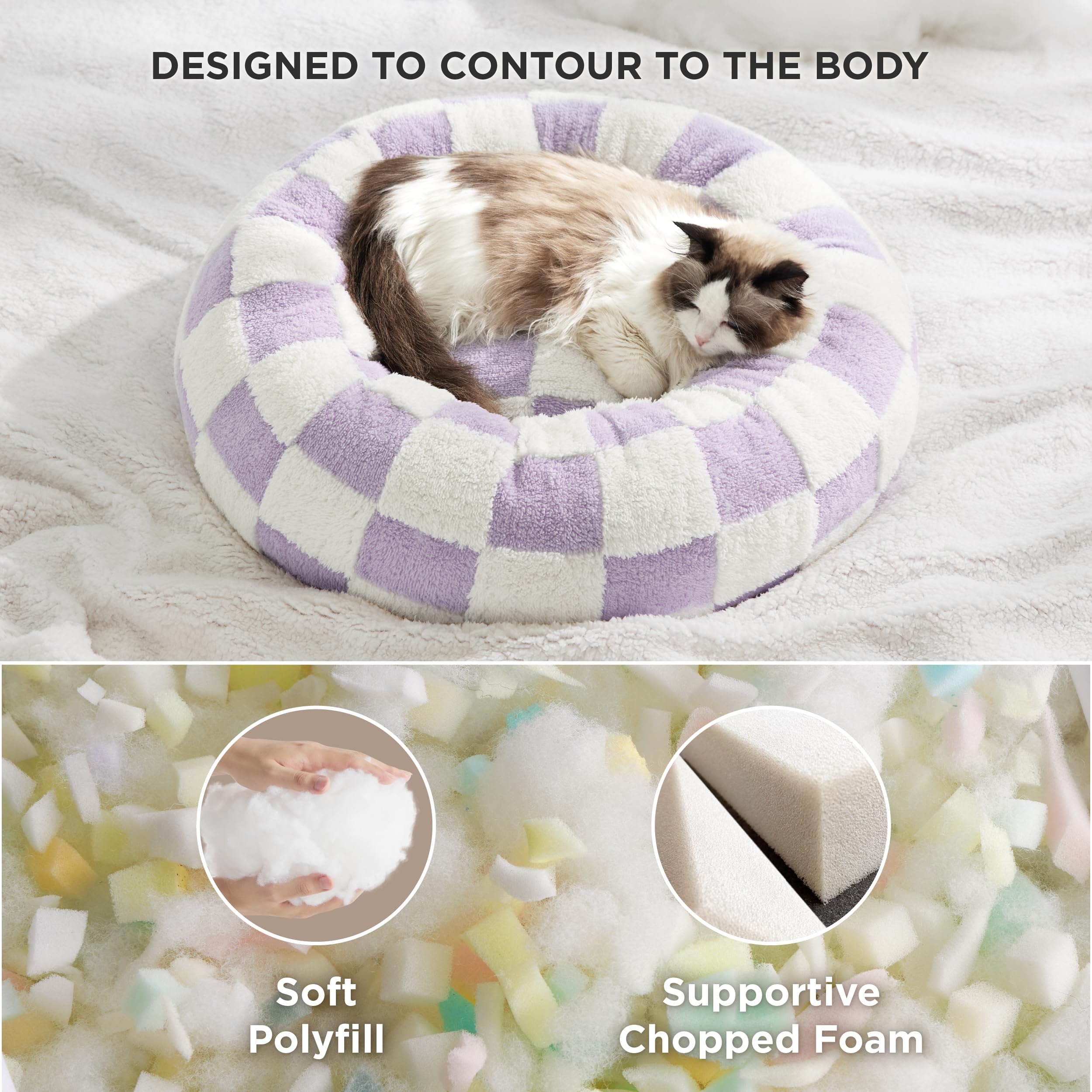 Lesure Cat Beds For Indoor Cats - Round Cat Bed Donut Small Dog Bed Calming Pet Beds, Cute Modern Beds With Jacquard Shaggy Plus
