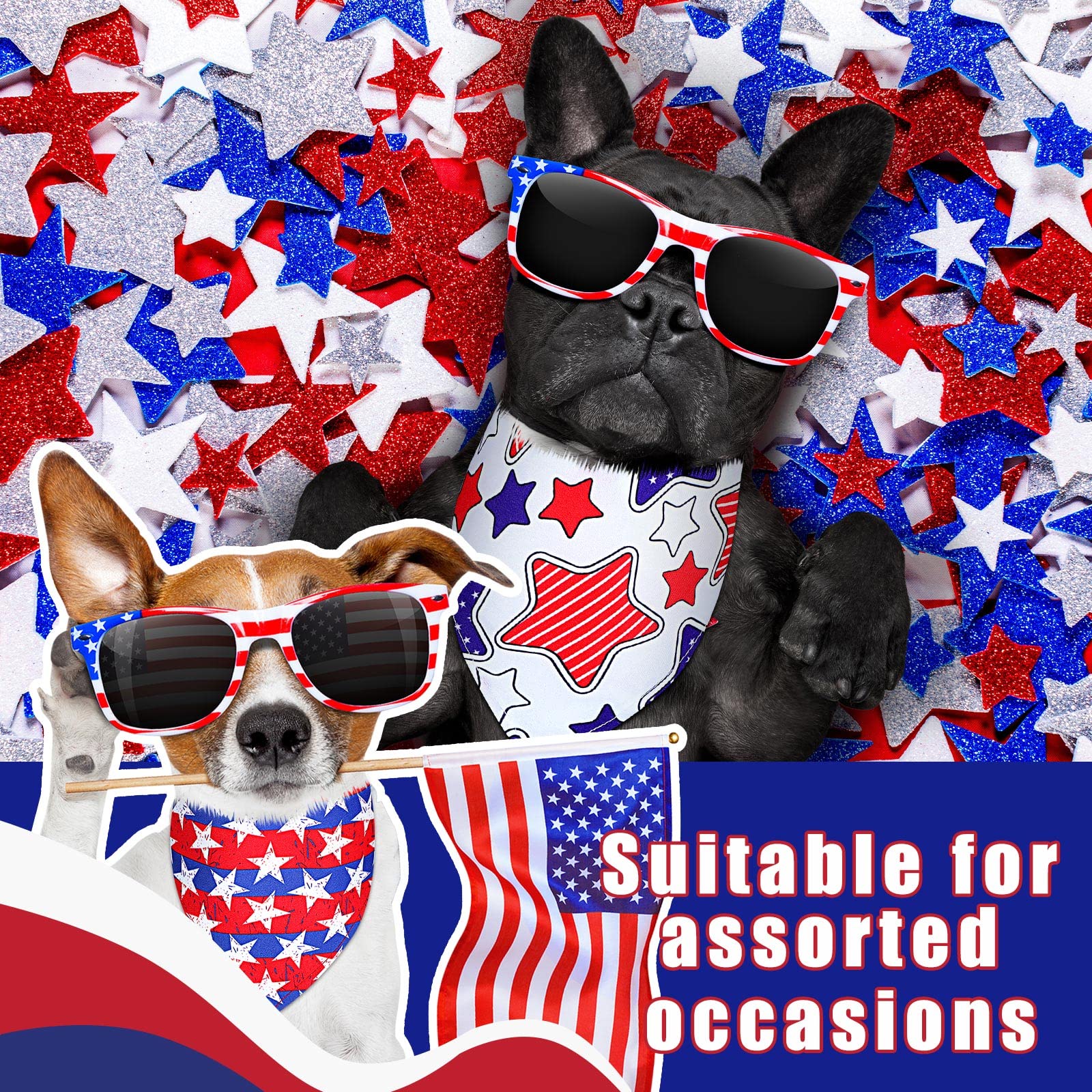 Loopeer 30 Pcs 4Th Of July Dog Bandanas Bulk For Dogs Memorial Day Dog Bandanas Gifts Independence Day Patriotic Star Bandanas N