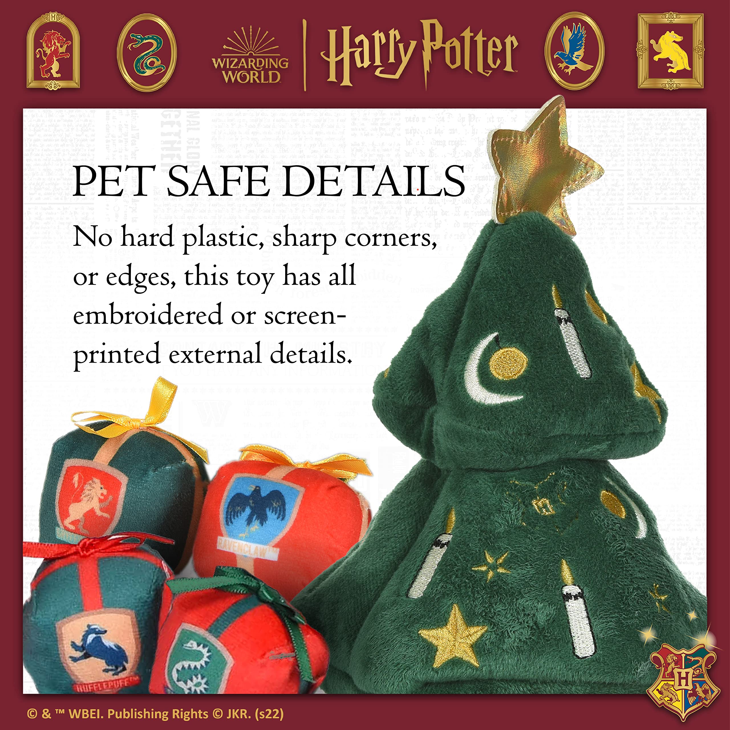 Harry Potter 14" Plush Dog Toy - Holiday Tree Burrow with Squeaker, Soft Fabric, House Presents