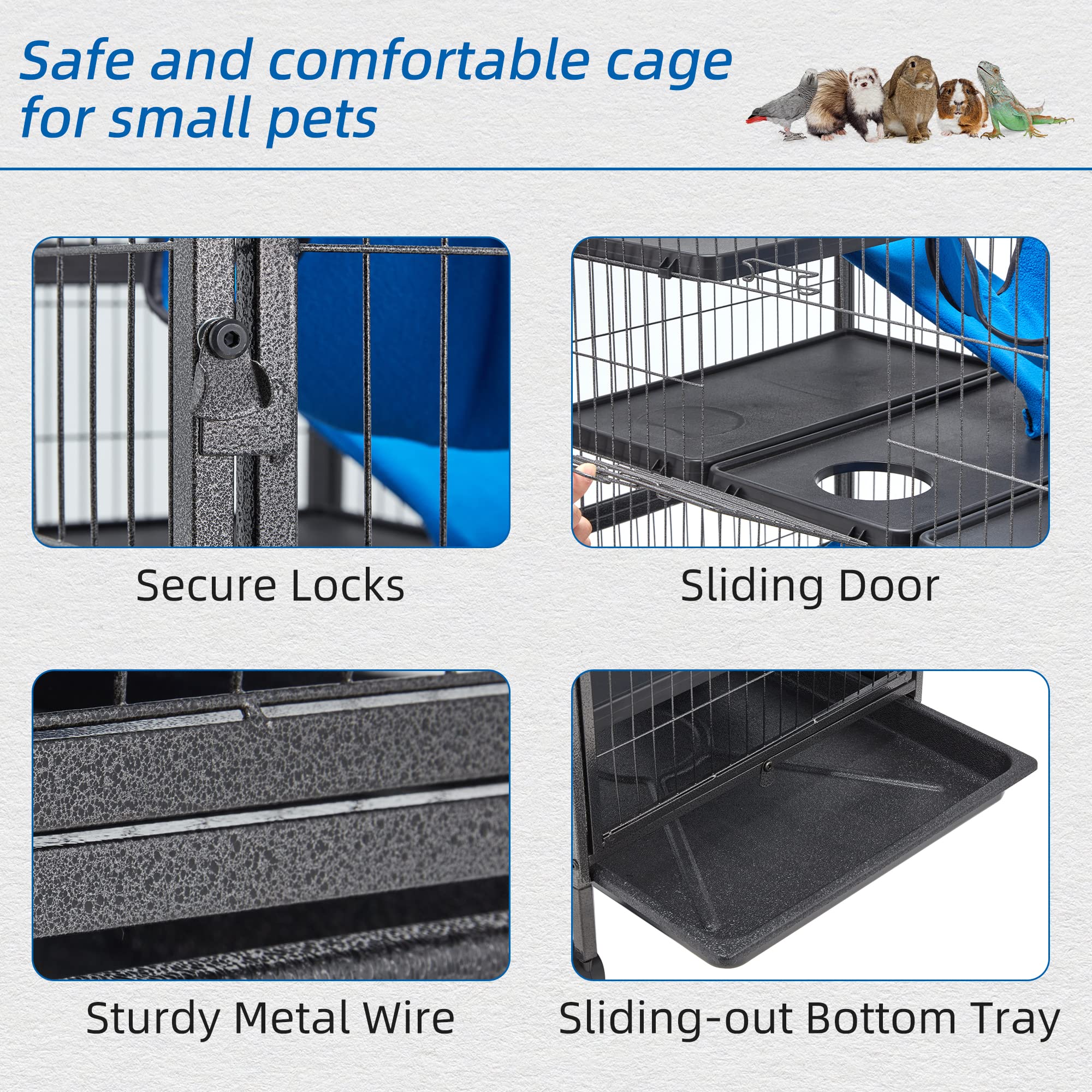 HABUTWAY 50''H Metal Small Animal Cages, Rolling Chinchilla Cage with Removable Ramps, Lagre Critter Nation Cage for Chinchillas