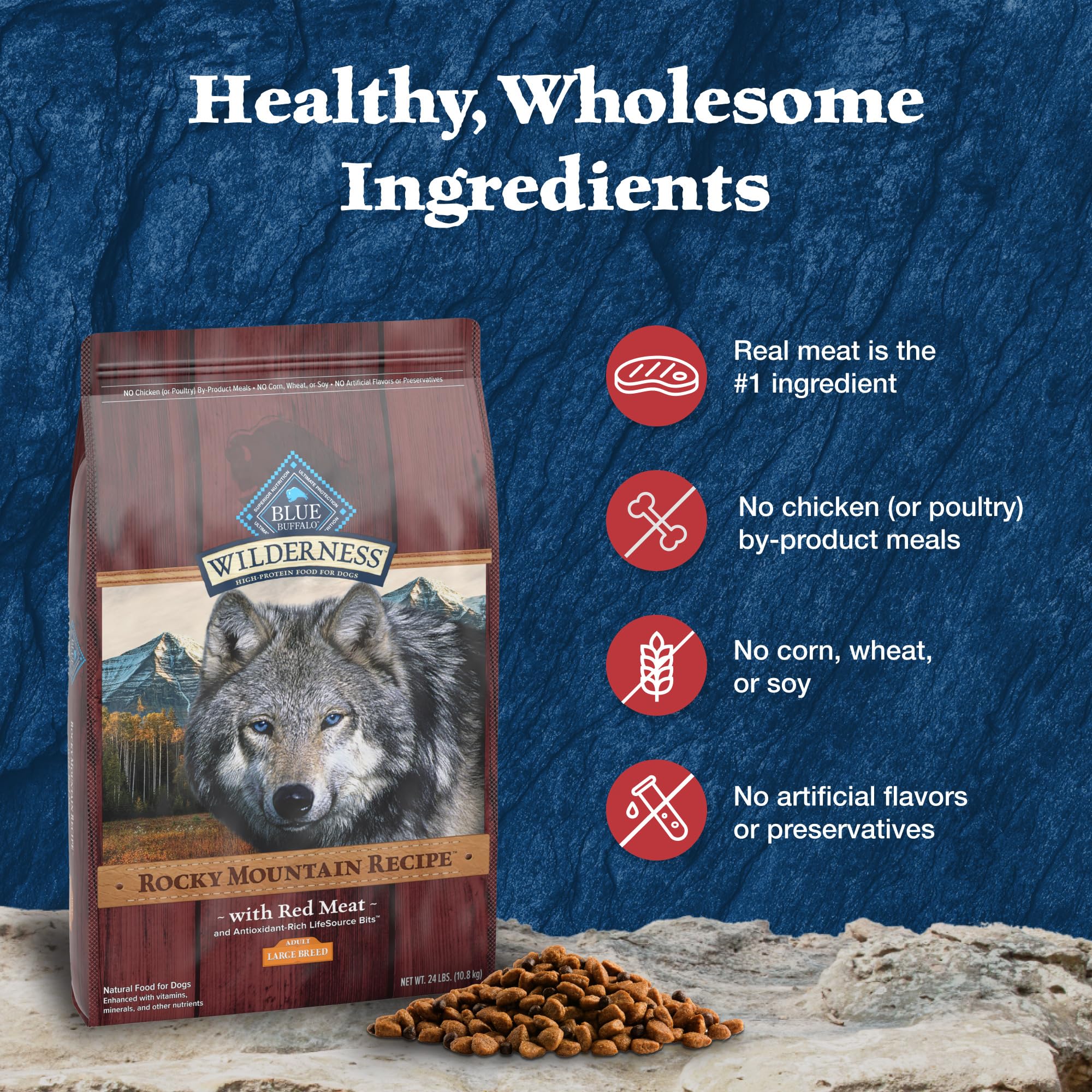 Blue Buffalo Wilderness Rocky Mountain Recipe High-Protein Large Breed Adult Dry Dog Food, Made in the USA with Natural Ingredie
