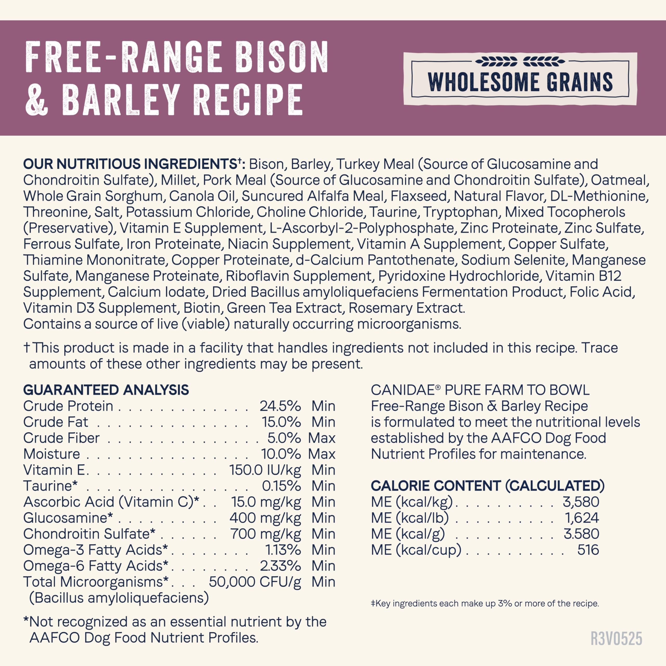 Canidae Pure Farm to Bowl Free-Range Bison & Barley Dog Food, Adult, 4lb