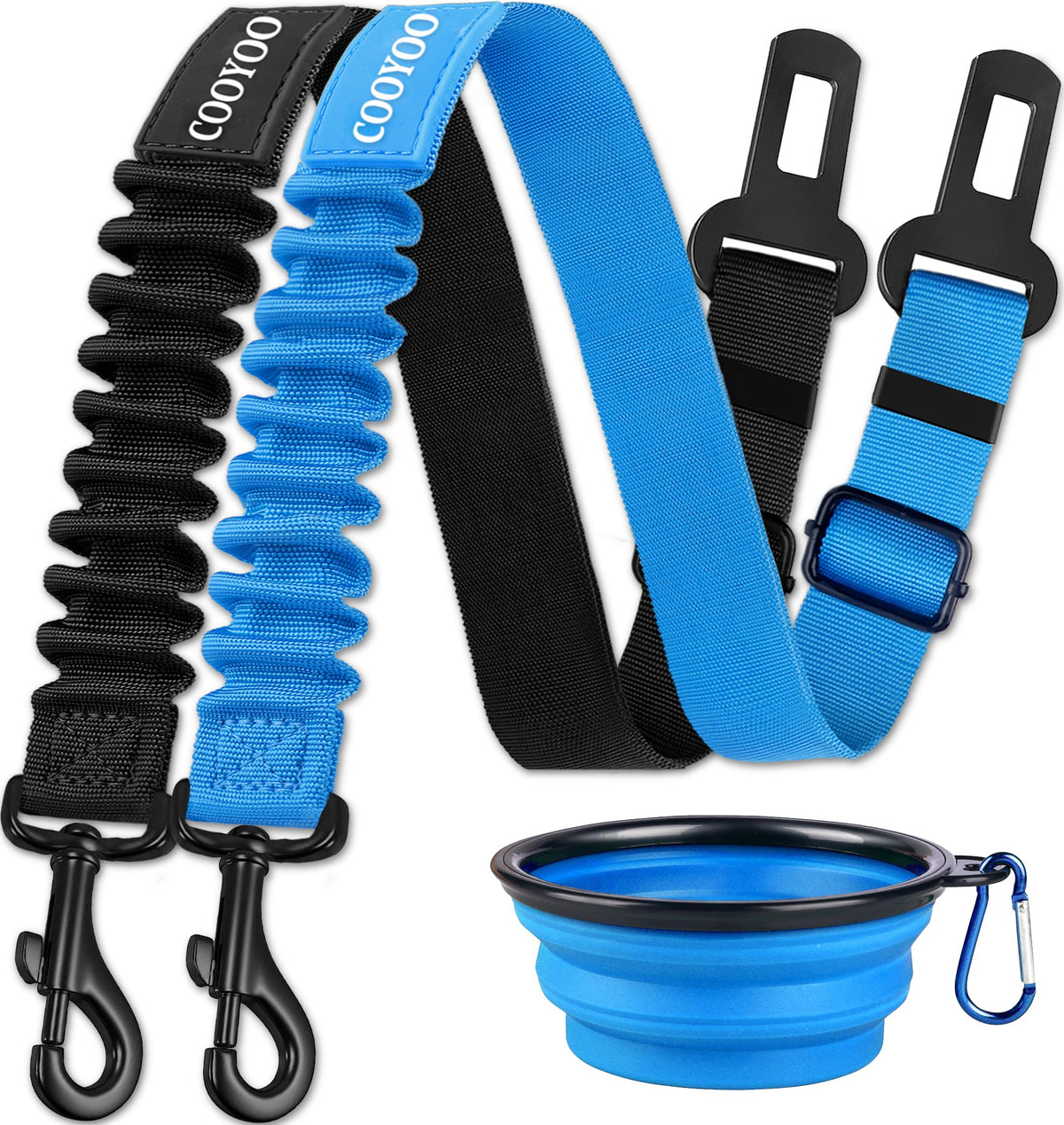Cooyoo 3 Piece Set Retractable Dog Car Adjustable Pet Seat Belt For Vehicle Nylon Pet Safety Seat Belts Heavy Duty & Elastic & D