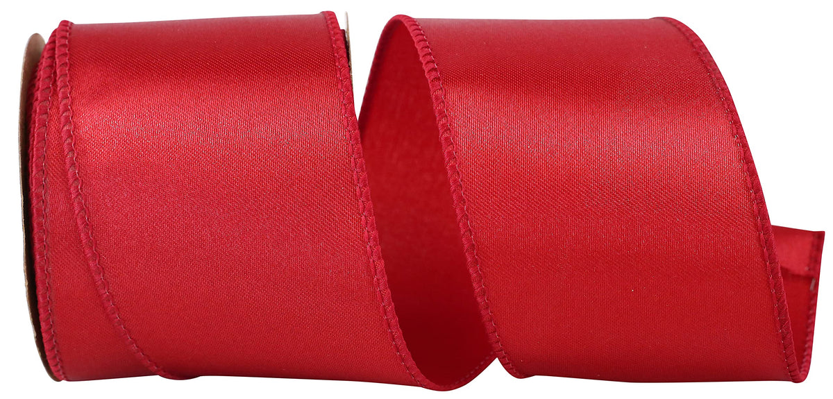 Reliant Ribbon Satin Value Wired Edge Ribbon, 2-12 Inch X 10 Yards, Scarlet