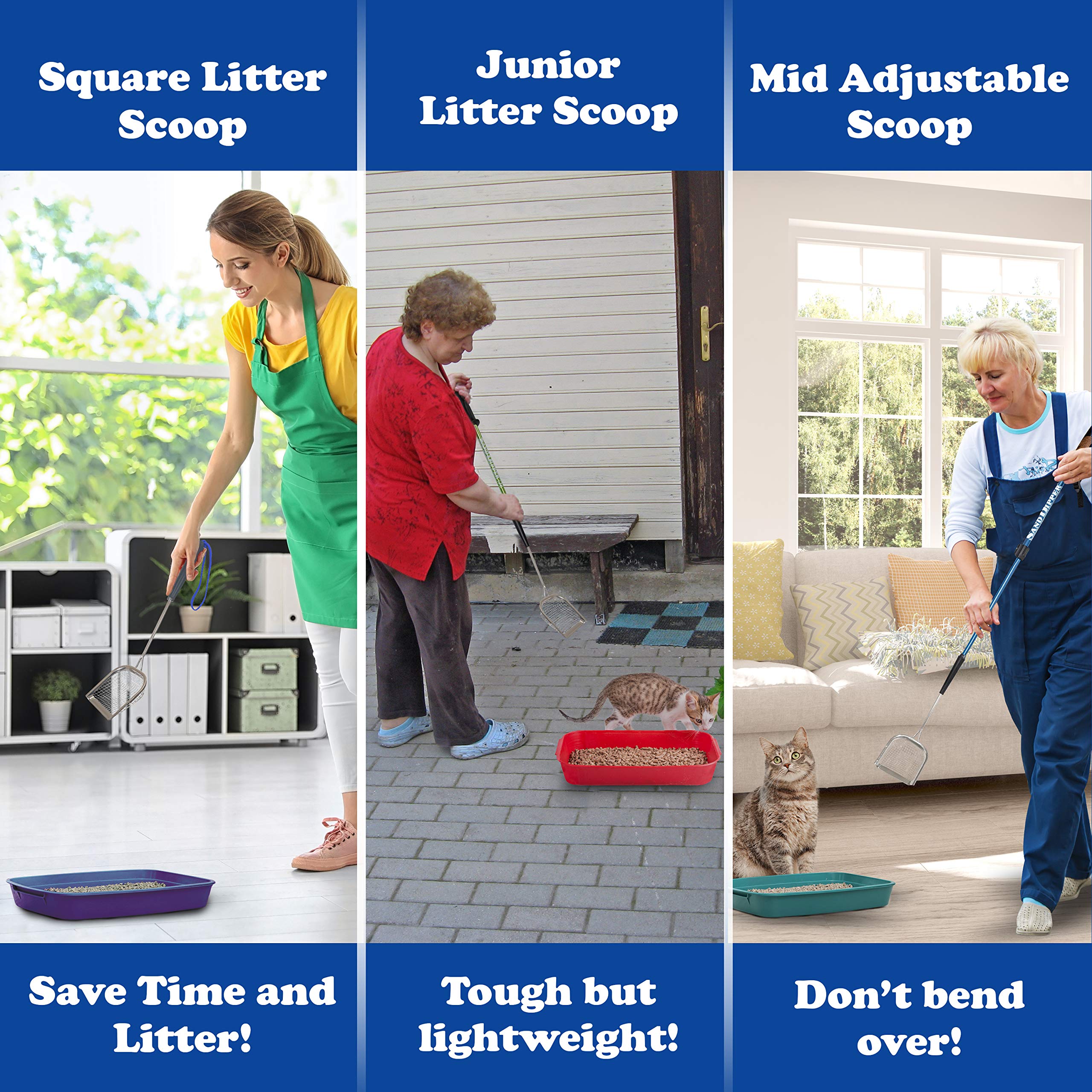 Sand Dipper Square Cat Scoop - Stainless Steel Long Handle Cat Litter Scoop, 27' Reach (Junior)