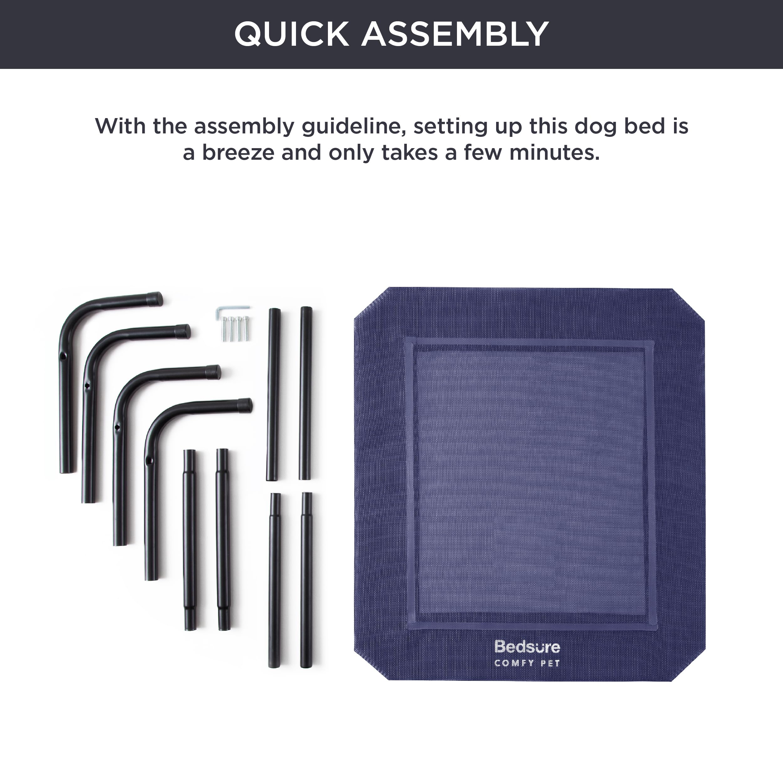 Bedsure Elevated Cooling Cot for Large Dogs, Portable Pet Hammock, 49" x 31.5", Deep Sea Blue, Skid-Resistant Feet, Breathable Mesh