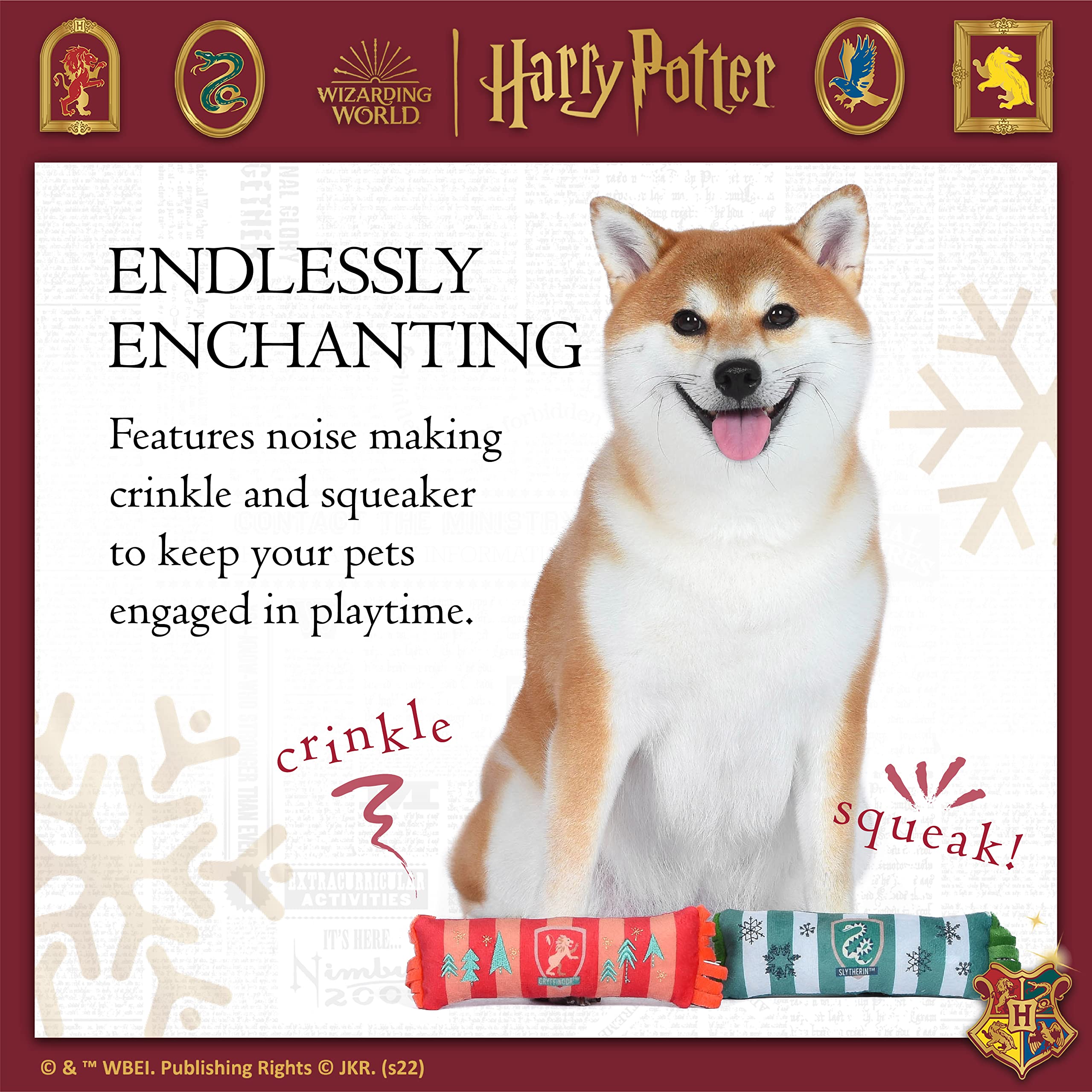 Harry Potter Holiday Plush Squeaker Gryffindor and Slytherin Scarf Toy | Dog Toys for Dogs, Plush Dog Toy, Dog Squeaky Toy, Toys