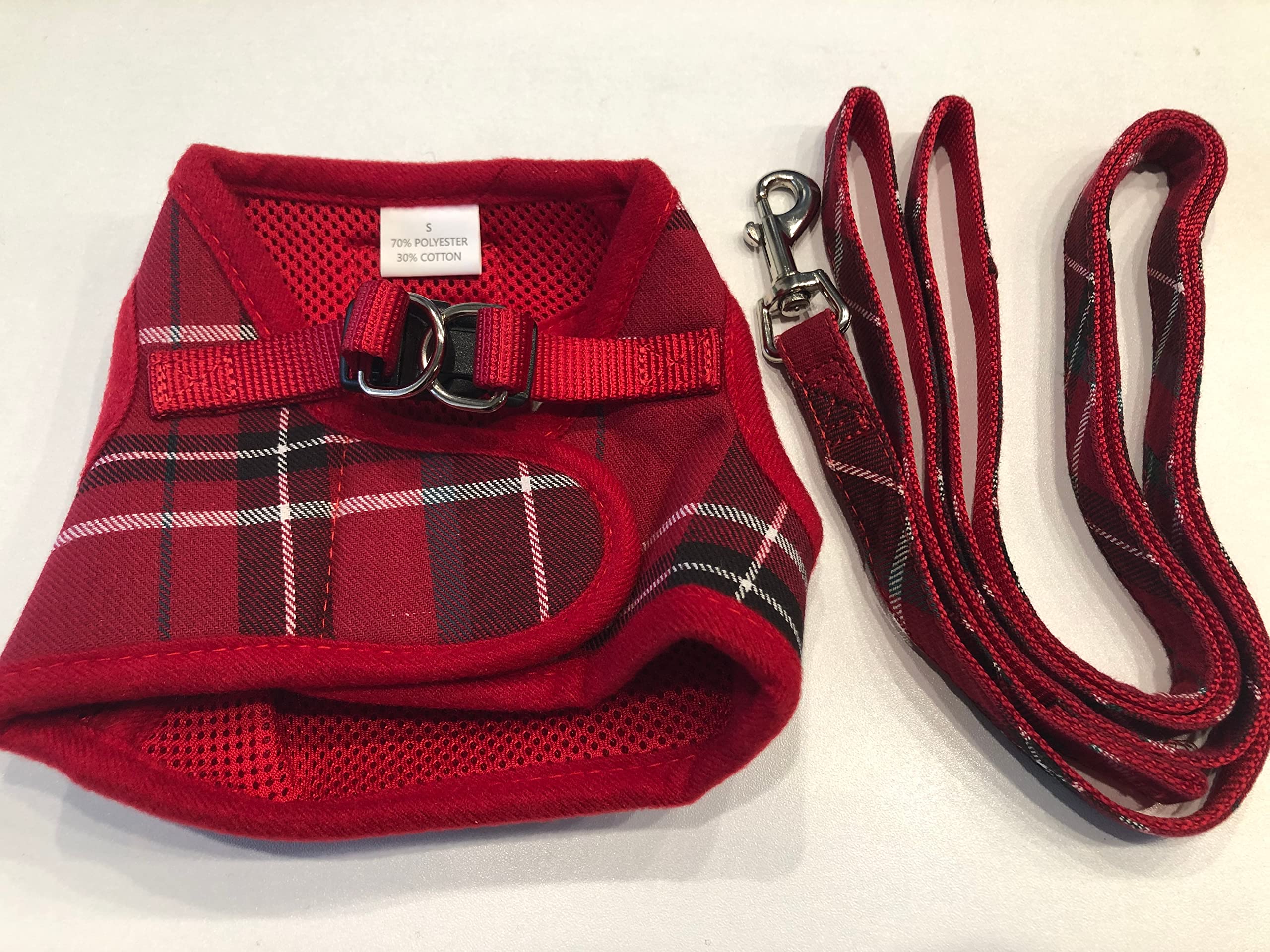 Pupteck Soft Mesh Dog Harness And Leash Set Step-In Plaid Puppy Padded No Pull Vest Harness For Xs Small Medium Sized Dogs Cats Outdoor Walking, Red S