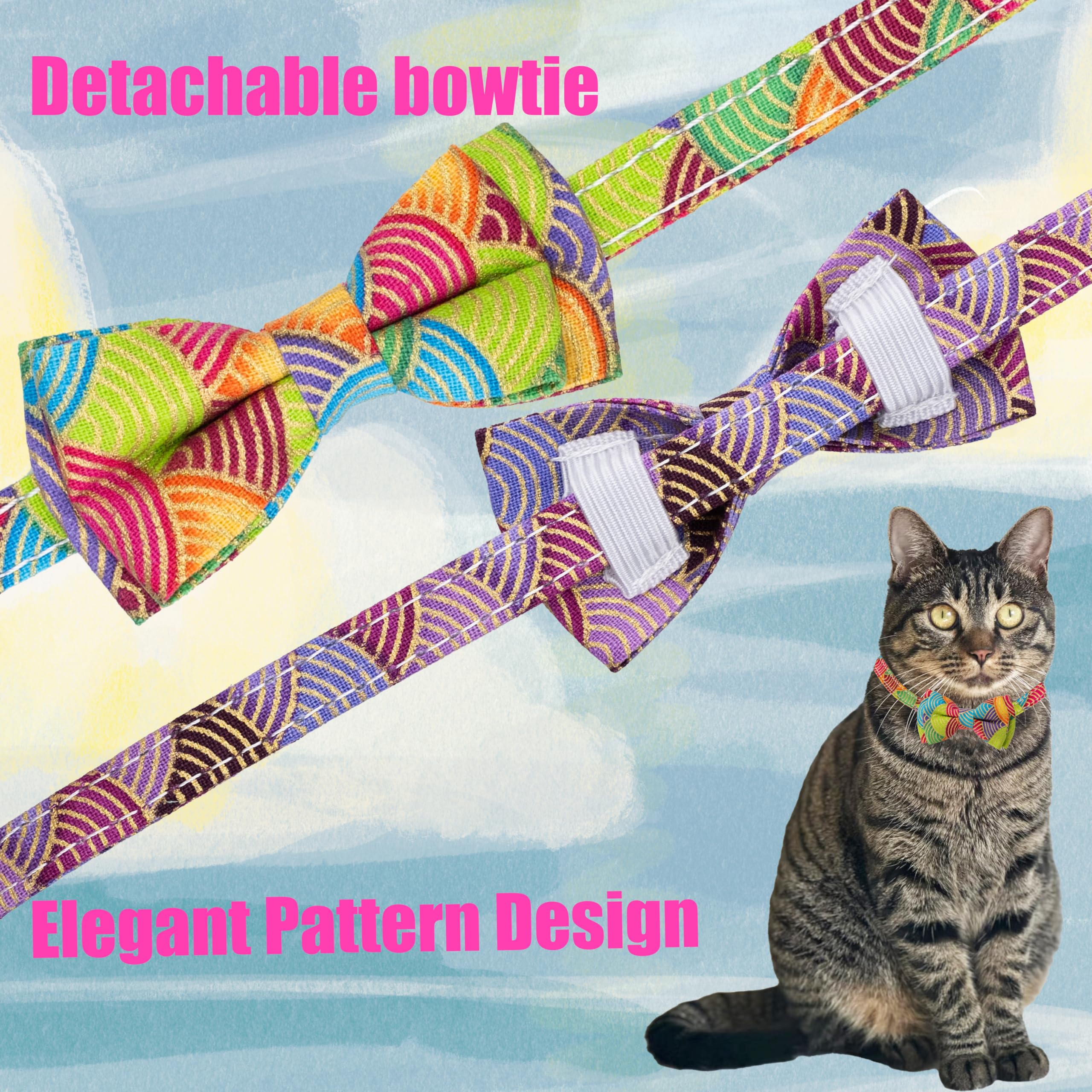 Gyapet Collar For Cat Pet Breakaway With Bell Bowtie Detachable Bow Adjustable Safety Kitten Puppy Girl Boy 2Pcs Kimono-Green &