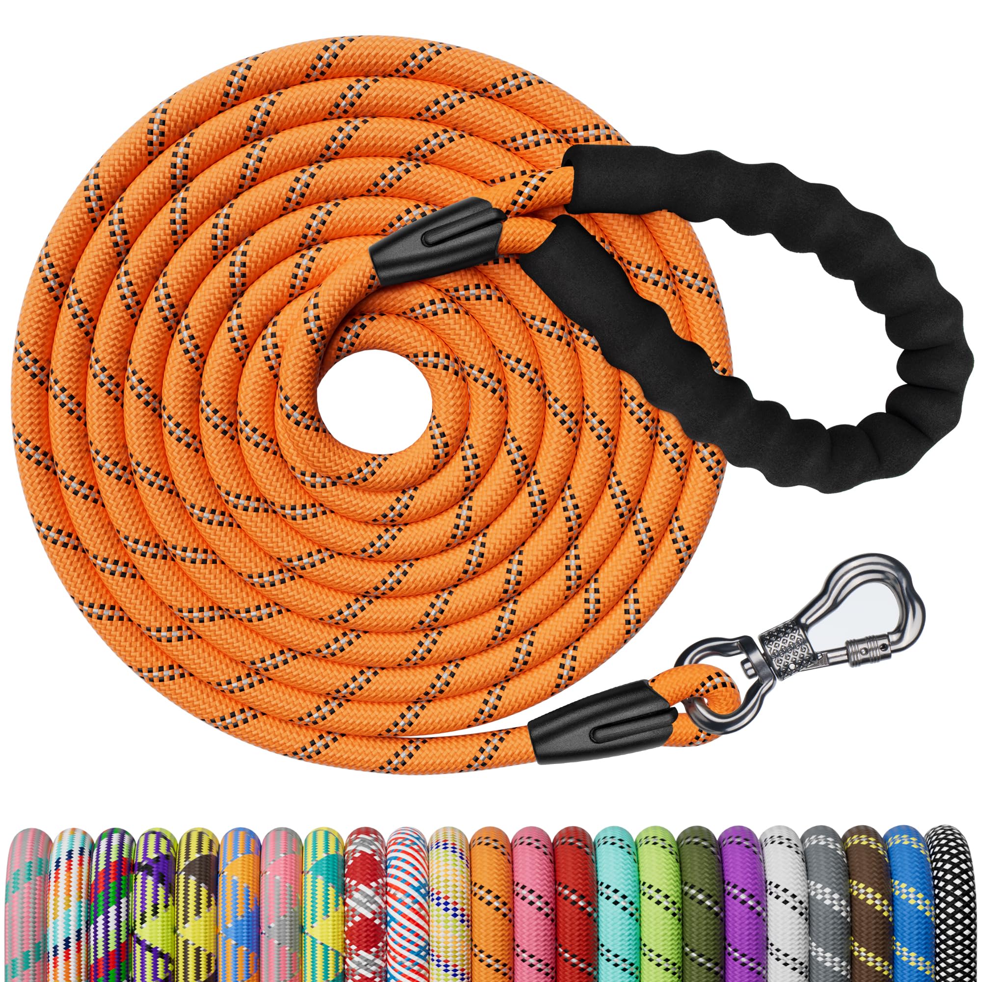 Ntr Heavy Duty Large Dog Leash, 30Ft Reflective Dog Leash With Swivel Lockable Hook And Comfortable Padded Handle, Puppy Leash For Walking, Hunting, Camping, Backyard For Small Medium And Large Dogs