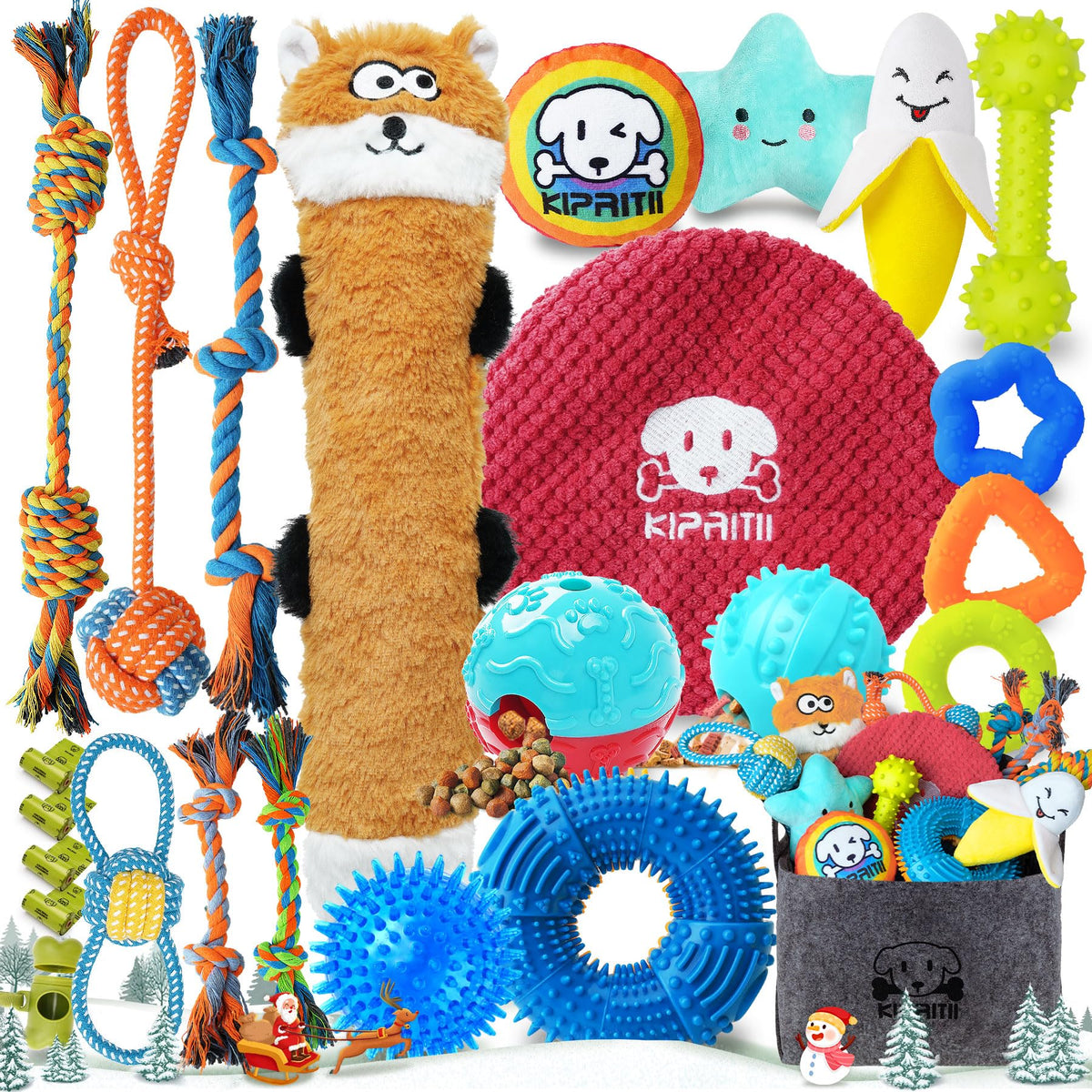 Kipritii Puppy Toys For Dog Teething -25 Pack Various Puppy Dog Chew Toys With Rope Toys, Dog Treat Balls & Dog Squeaky Toy For Puppy And Small Dogs