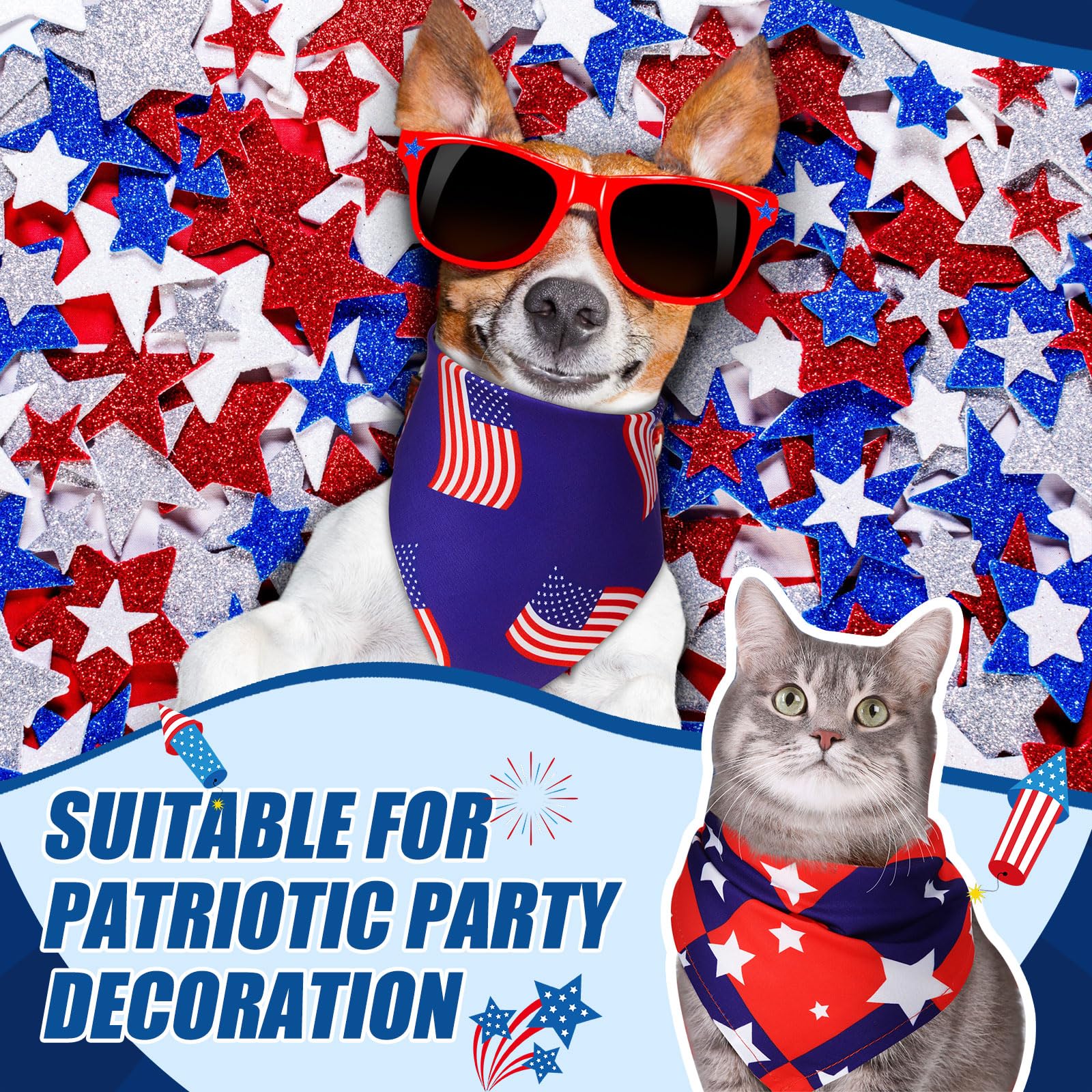 Sumind 50 Pieces Patriotic Dog Bandanas Bulk America Flag Bandanas for Dogs Triangle Pet Scarf for 4th of July Independence Day