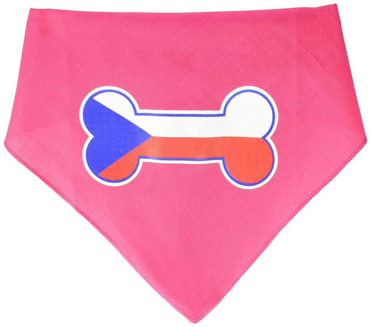 Pet and Dog Bandana Screen Printed, &quot;Bone Shaped Czech Republic Flag&quot; Bright Pink Small