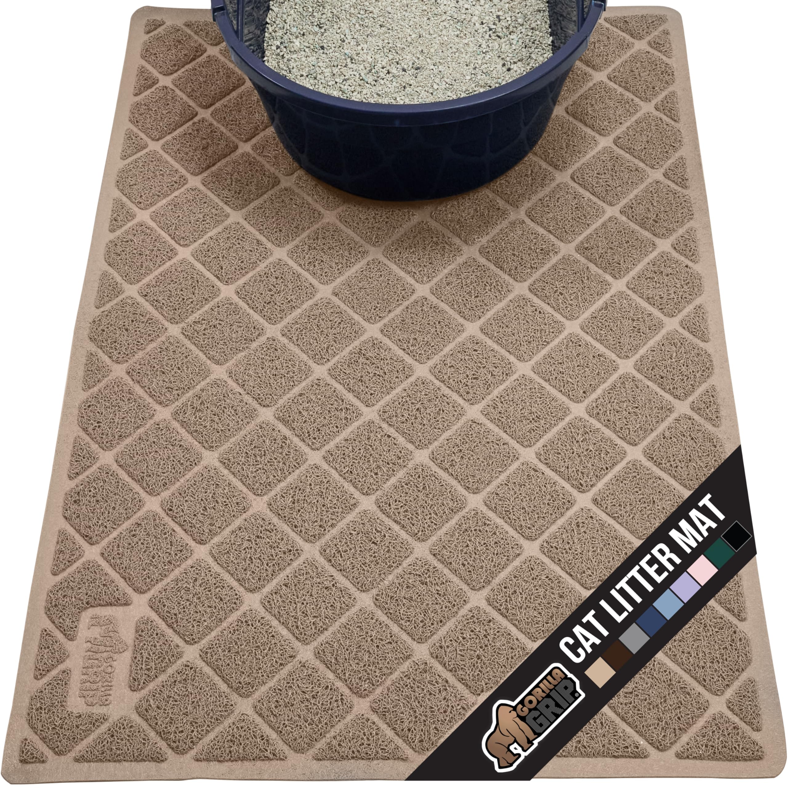 GORILLA GRIP Cat Litter Box Mat, 35x23, Water Resistant, US Designed Kitty Litter Trapping Mats, Easy to Clean, Scatter Control,
