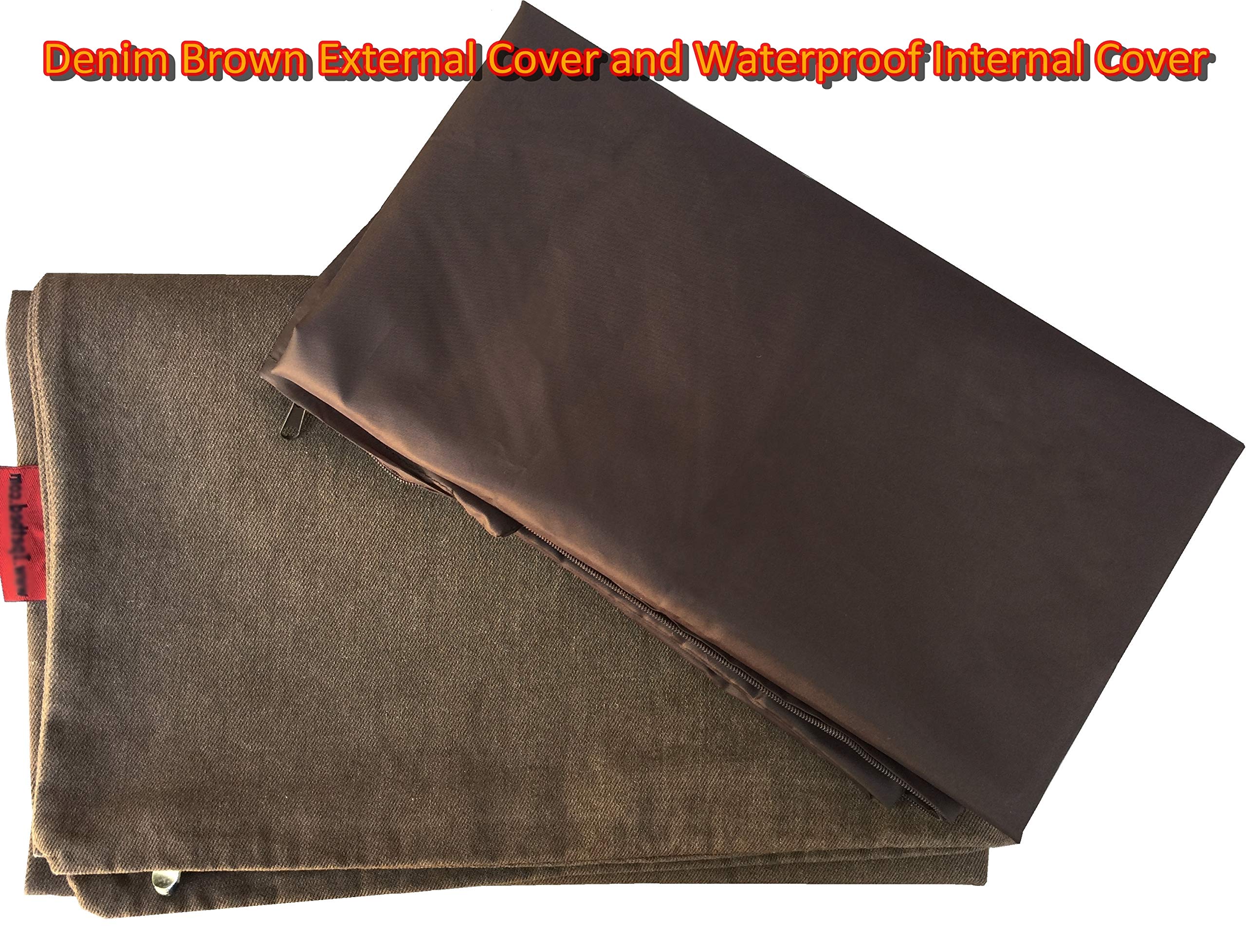 Dogbed4Less Do It Yourself Diy Pet Bed Pillow Duvet Denim Cover + Waterproof Internal Case For Dog/Cat At Large 48'X29' Brown Color - Covers Only
