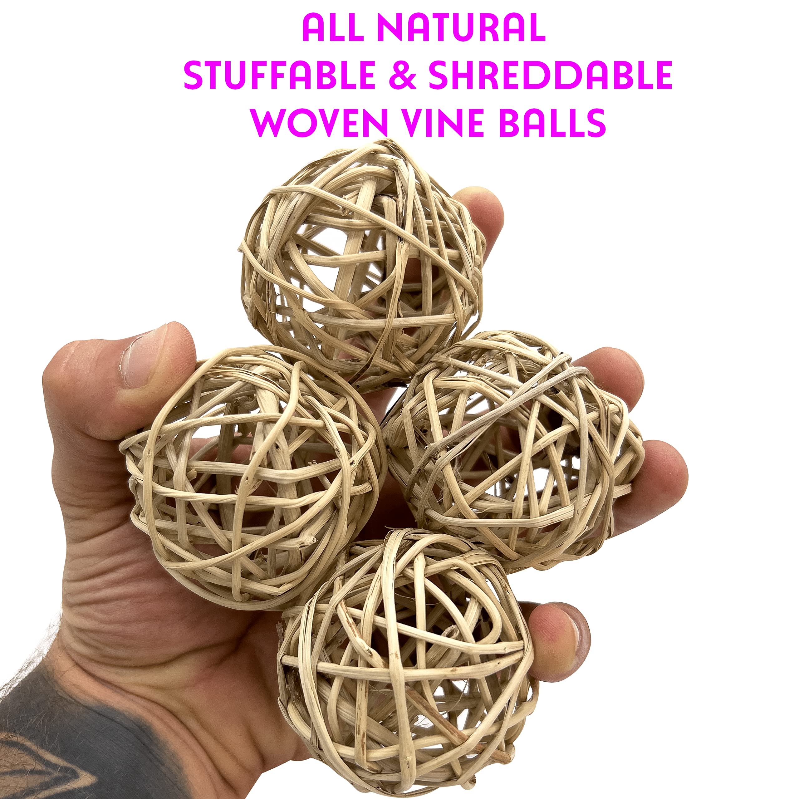 5054 Medium Natural Vine Balls - Handwoven Rattan Vine Balls, Completely Chewable, Lightweight, Delightful Fun For Sm And Med Si