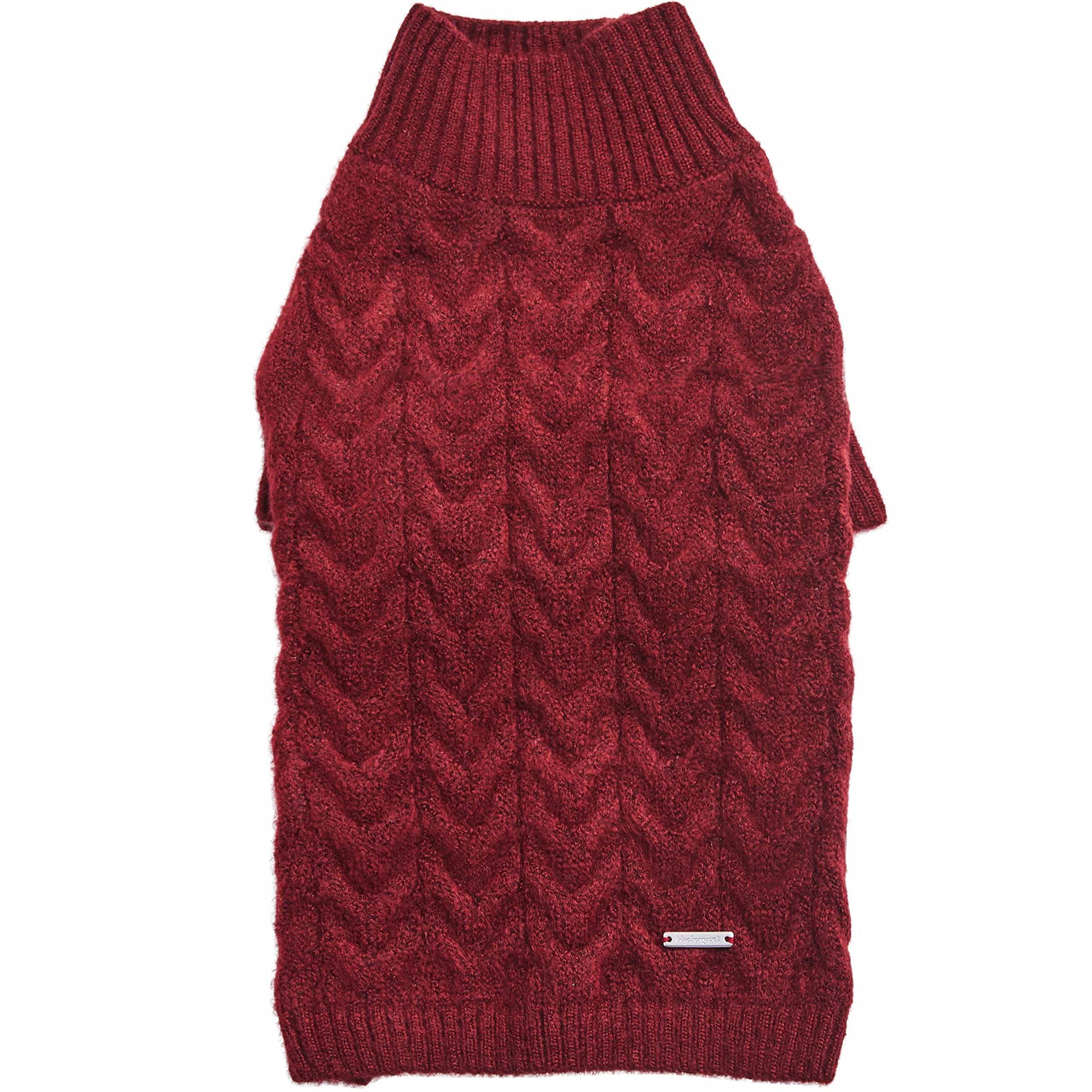 Blueberry Pet Classic Fuzzy Textured Knit Pullover Turtle-Neck Dog Sweater In Burgundy Red, Back Length 10', Pack Of 1 Clothes For Dogs