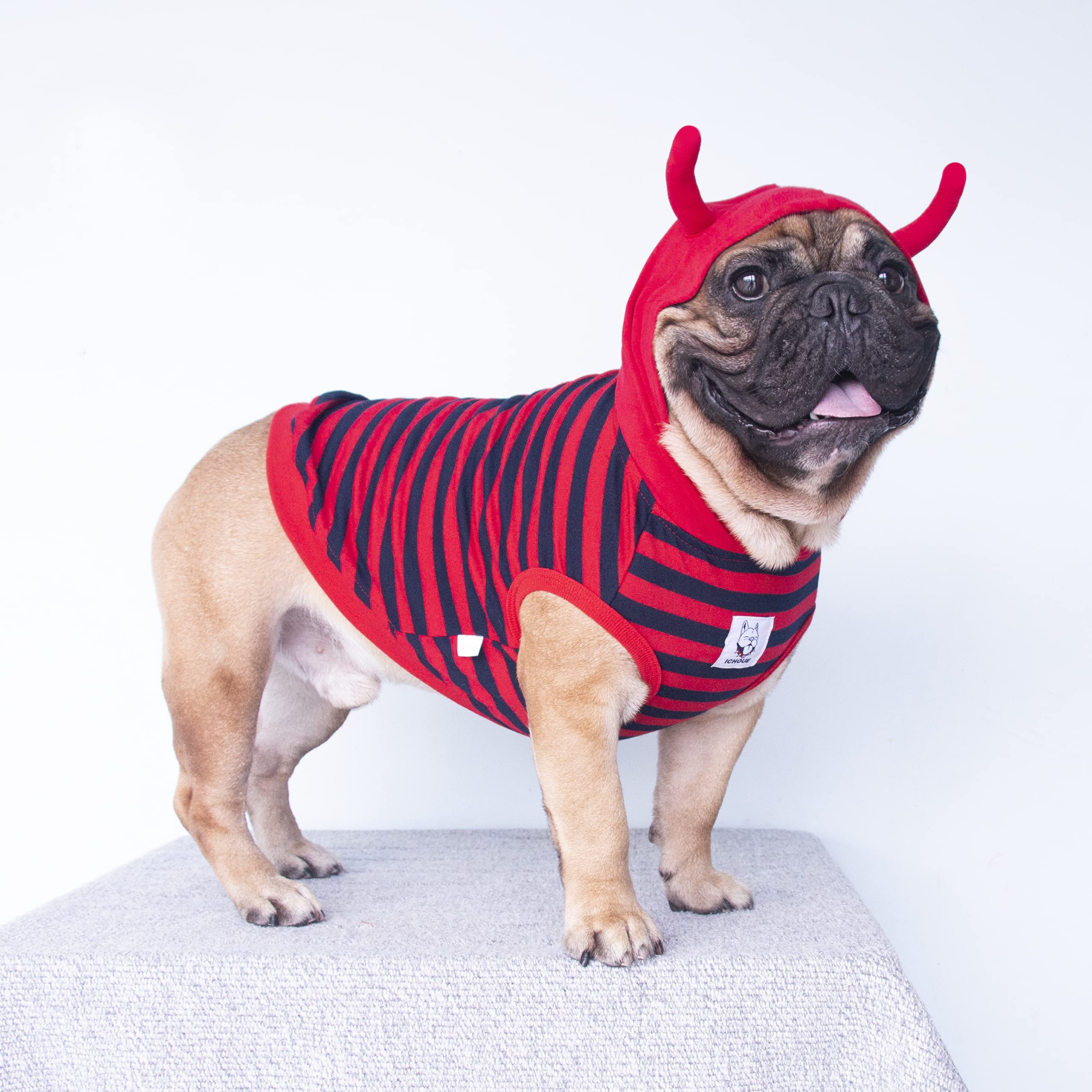 Ichoue I Am A French Bulldog Little Devil Fire Ant Costumes Hoodies Clothes Outfits Cosplay Winter Coats Sweaters Pullovers For Small Dogs Frenchie Pug English Boston Puppy - Red, Medium