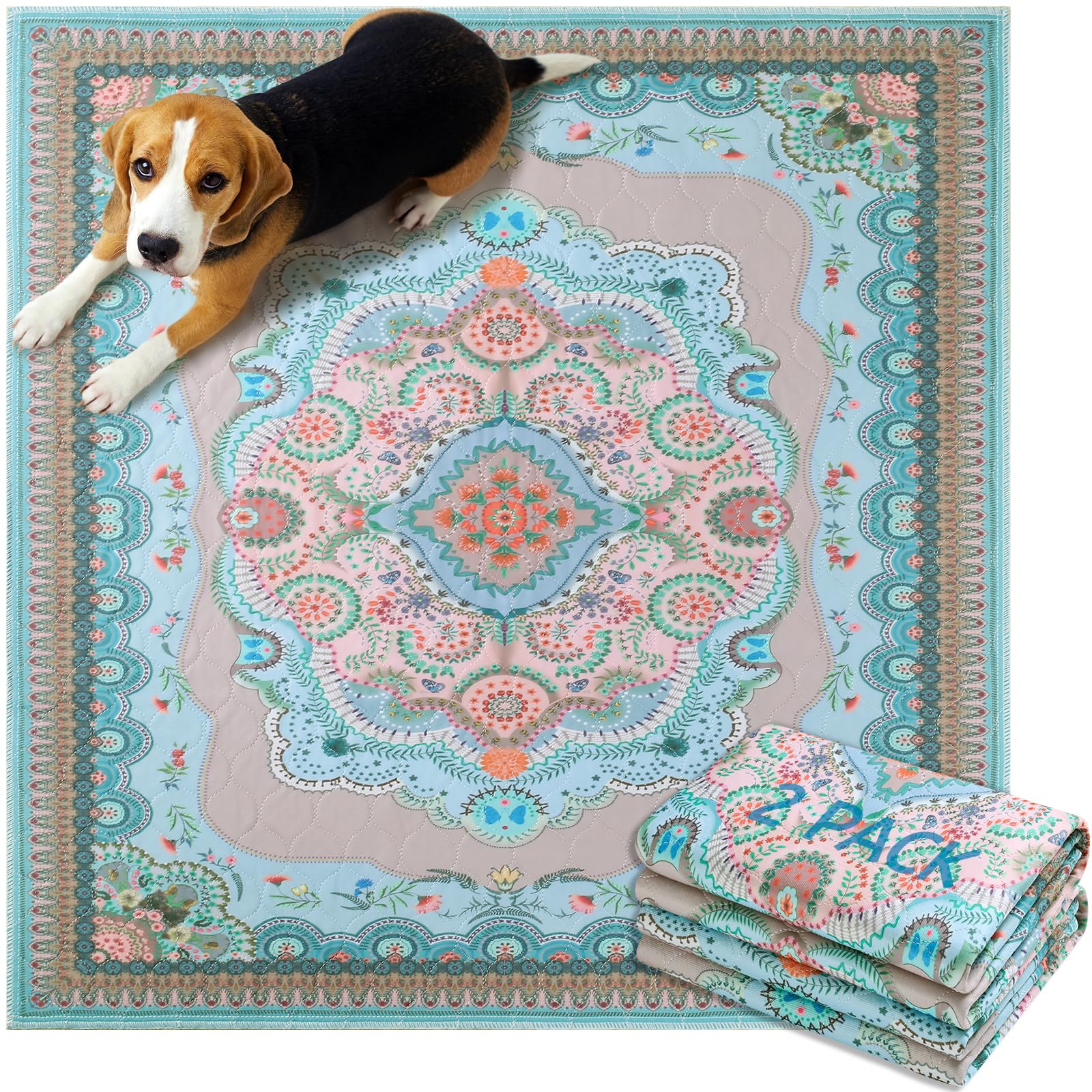 Aitmexcn Washable Pee Pads For Dogs, Large 2 Pack Reusable Puppy Pads Pet Training Pads, Super Absorb Dog Mats, Whelping Pad, No